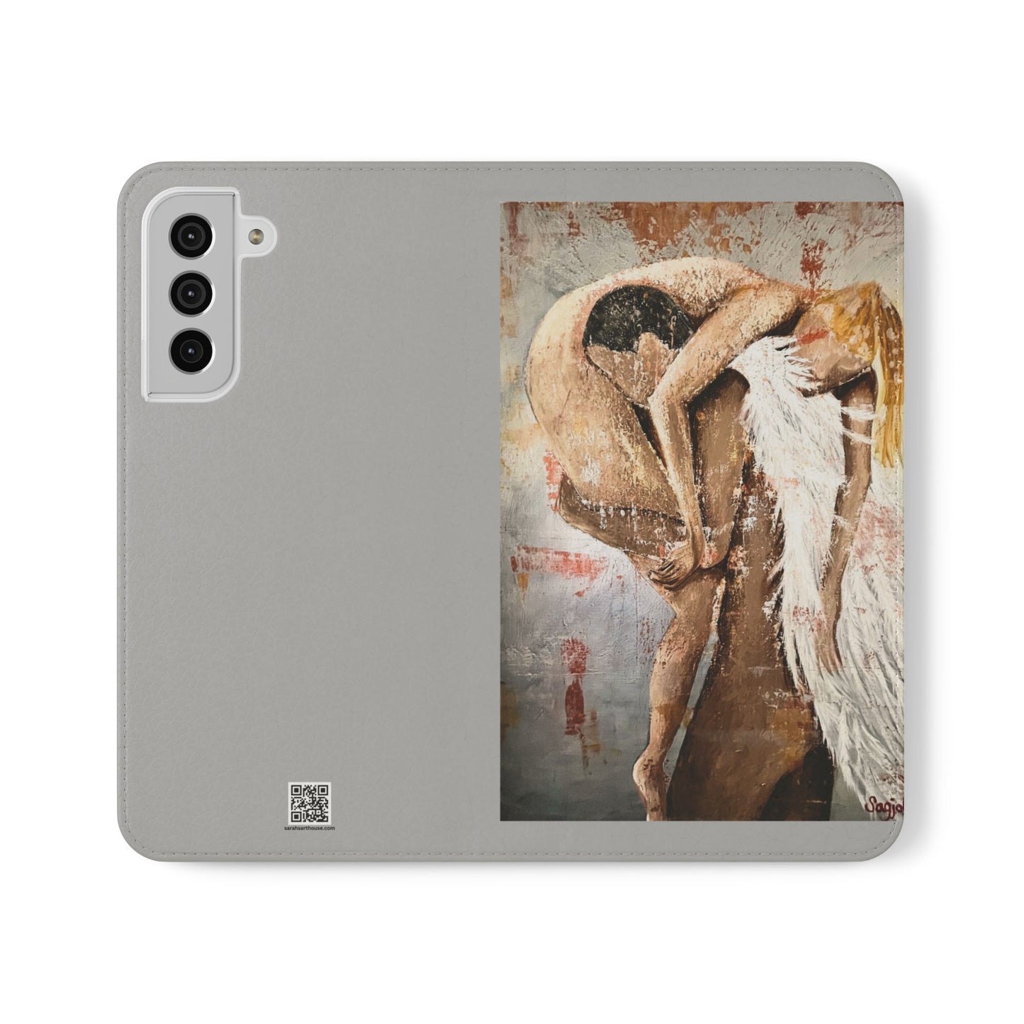 Phone Case - Angel Rescuing Girl - Hand Painted Original Art - flip phone case - Wallet phone case