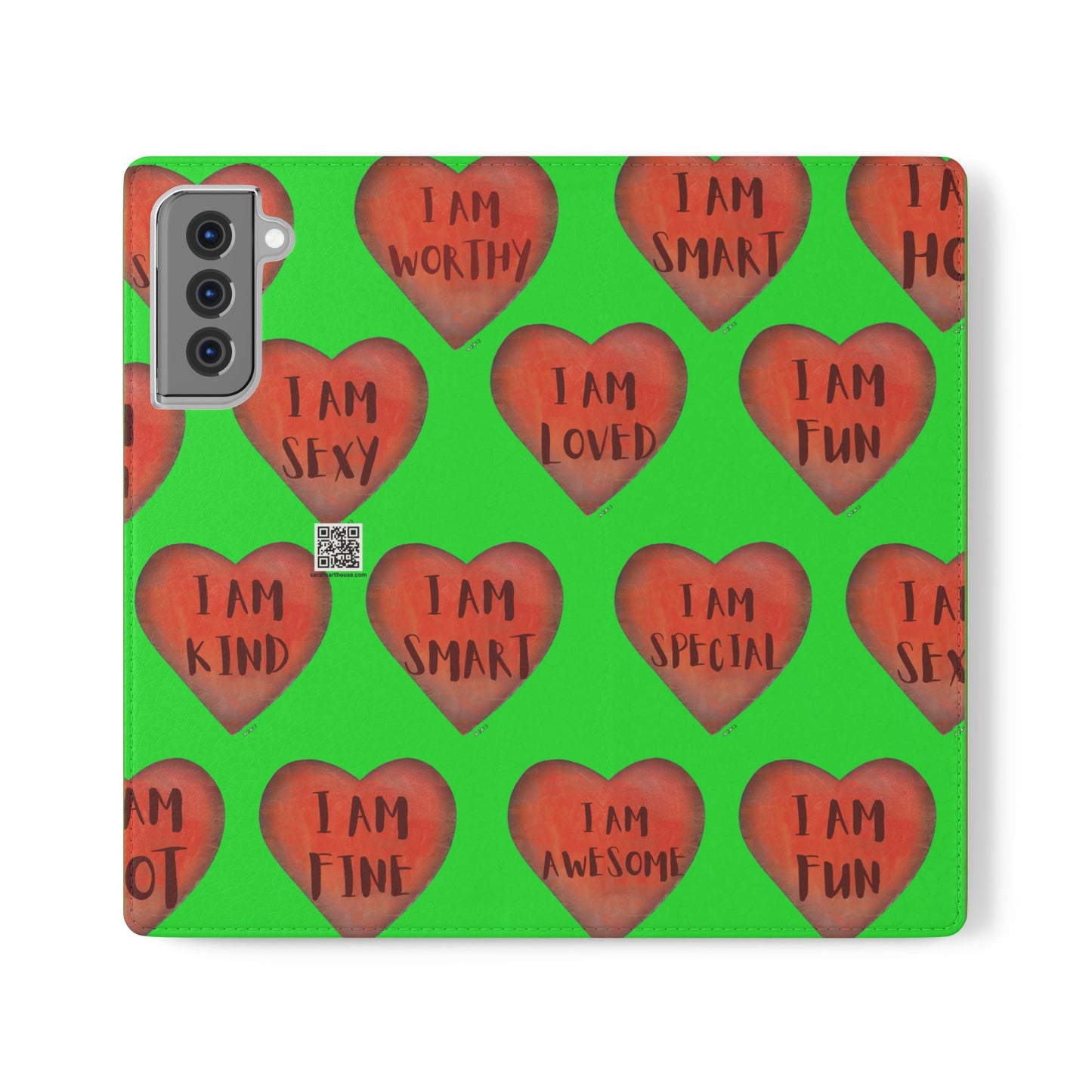 Phone Flip Cases - Wallet Phone case - Green flip phone case - Heart Phone case - Love Gift - iphone wallet - Samsung Wallet