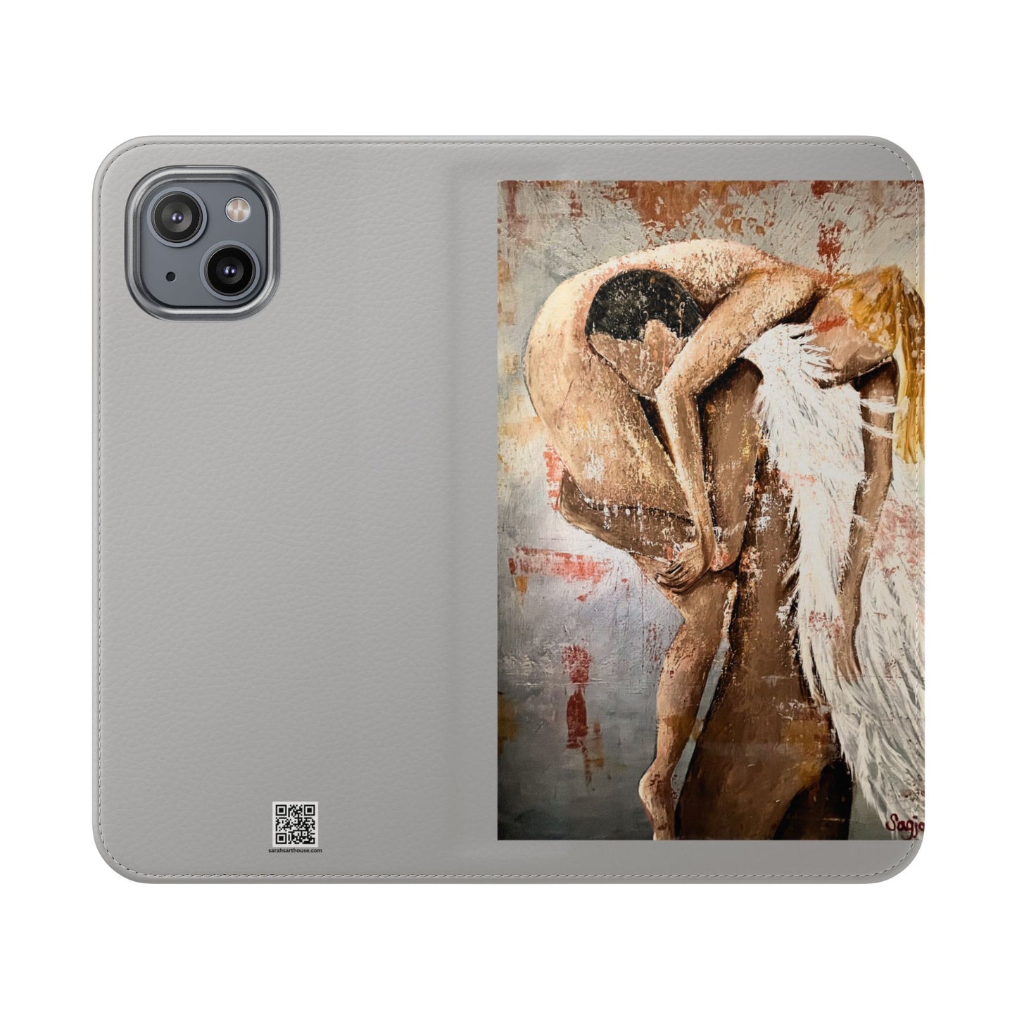 Phone Case - Angel Rescuing Girl - Hand Painted Original Art - flip phone case - Wallet phone case