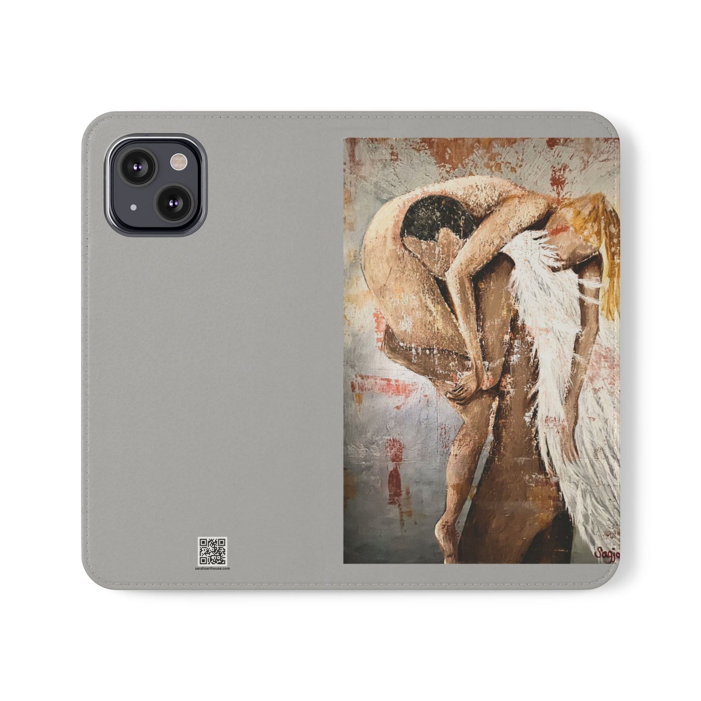 Phone Case - Angel Rescuing Girl - Hand Painted Original Art - flip phone case - Wallet phone case