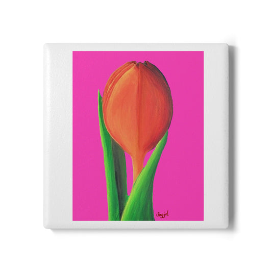 Pink Tulip Ceramic Coaster - Spring Floral Home Decor
