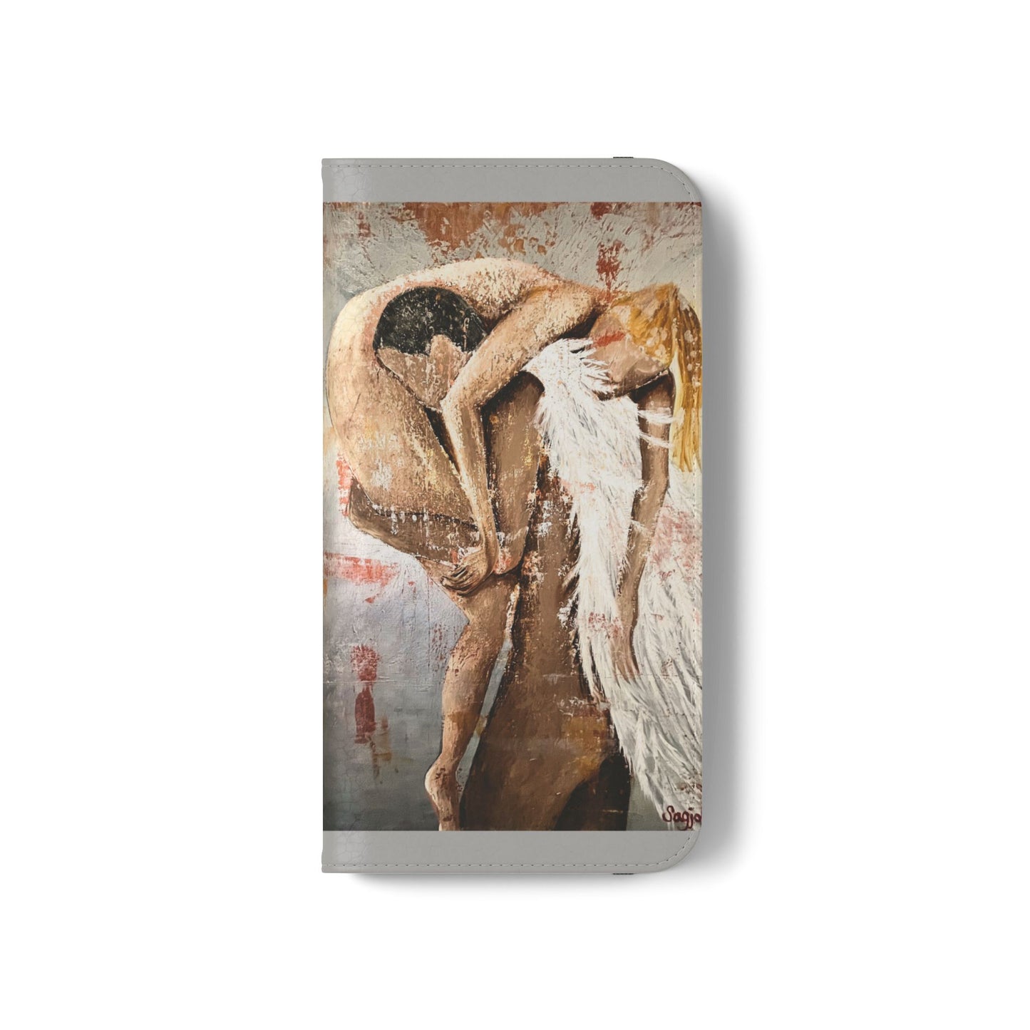 Phone Case - Angel Rescuing Girl - Hand Painted Original Art - flip phone case - Wallet phone case