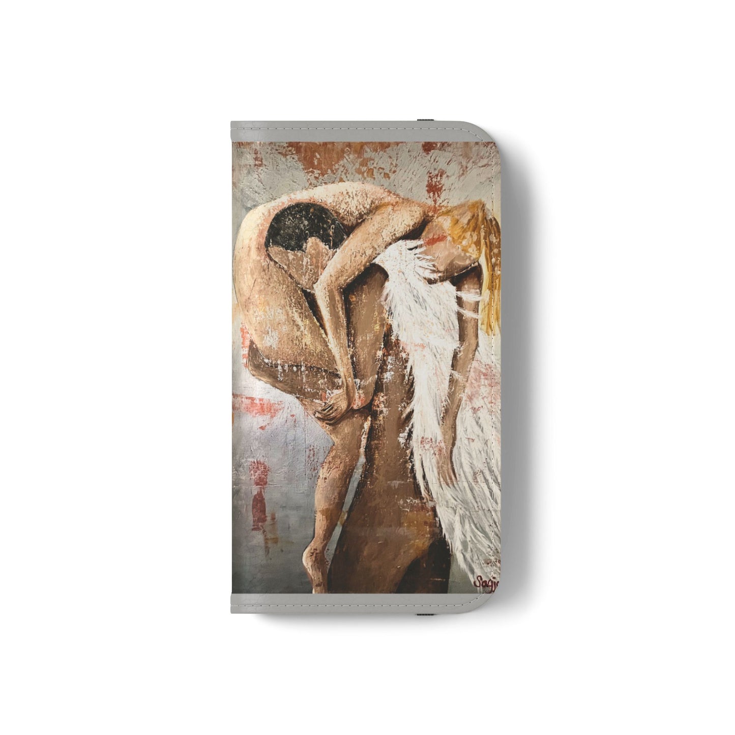 Phone Case - Angel Rescuing Girl - Hand Painted Original Art - flip phone case - Wallet phone case