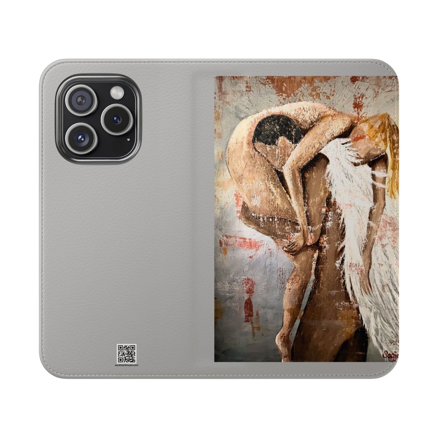 Phone Case - Angel Rescuing Girl - Hand Painted Original Art - flip phone case - Wallet phone case