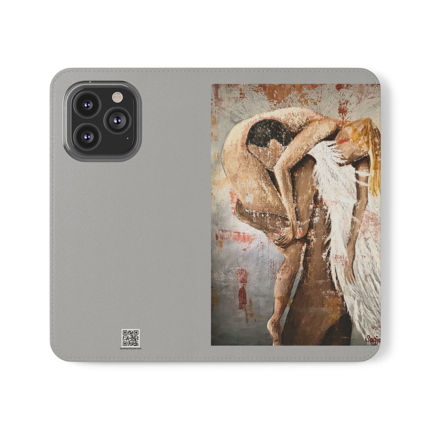 Phone Case - Angel Rescuing Girl - Hand Painted Original Art - flip phone case - Wallet phone case
