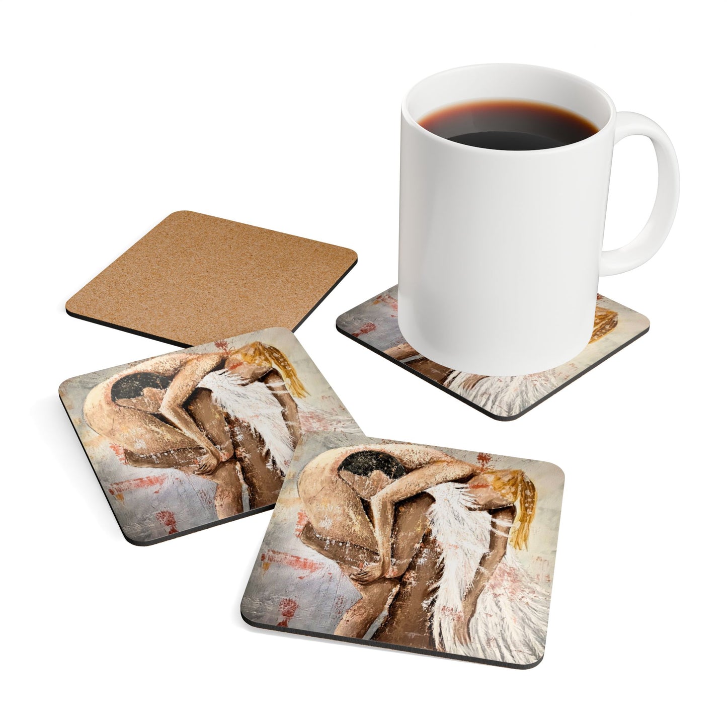 Coaster Set - Angel - Original Hand Painted Art - Corkwood