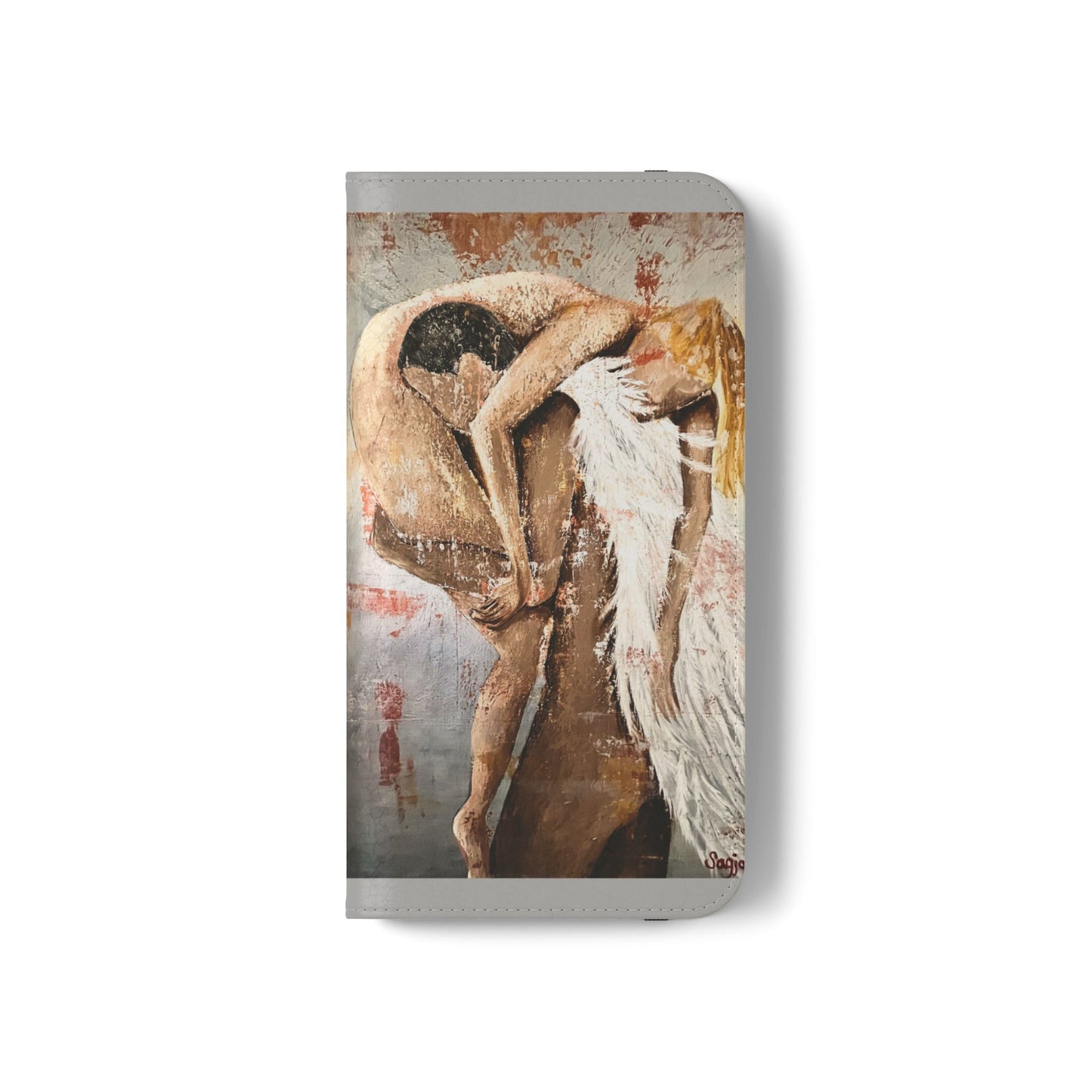 Phone Case - Angel Rescuing Girl - Hand Painted Original Art - flip phone case - Wallet phone case
