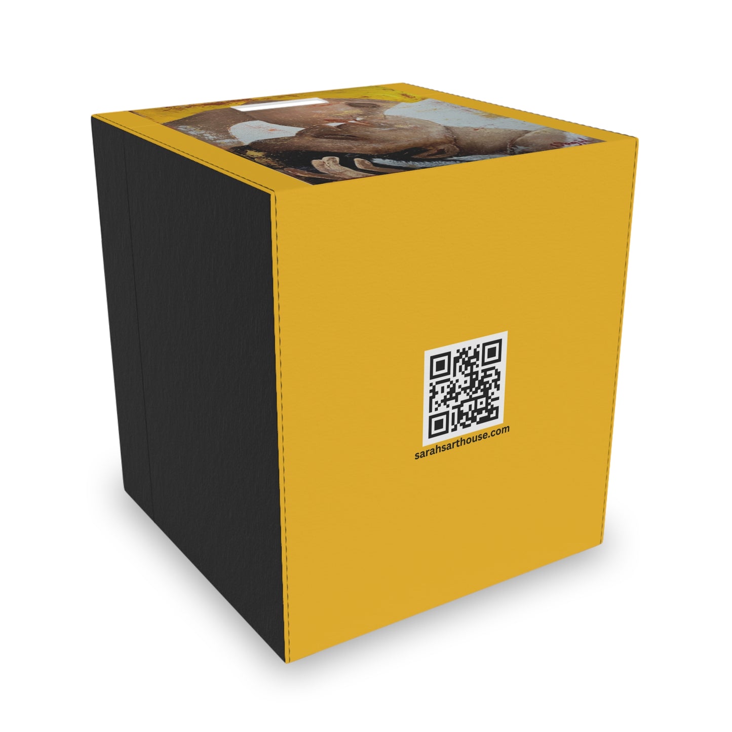 Storage Box Hand Painted Original Art 'Your Kiss' - Yellow Square Storage Box