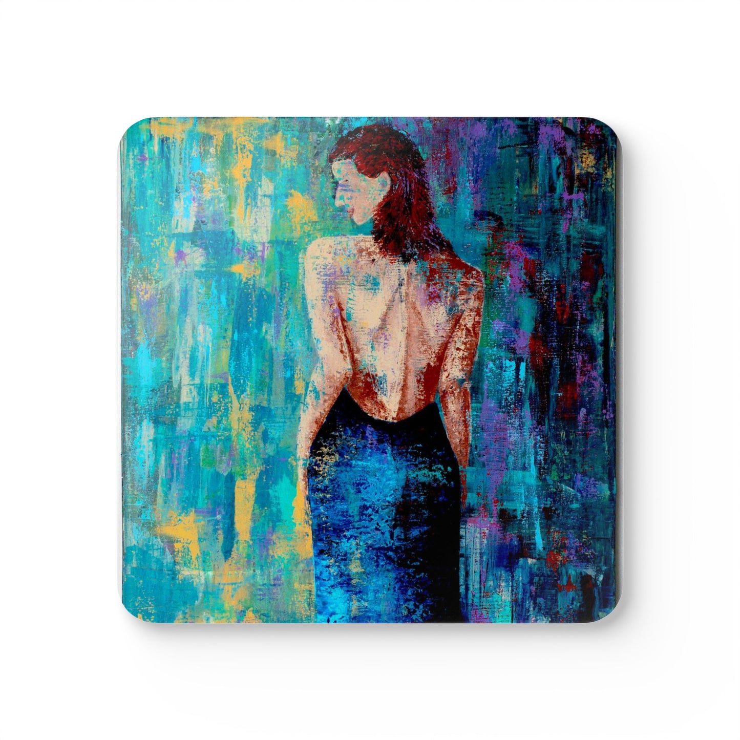 Coaster Set - "Lady in Blue" Original Hand Painted Art - Cork Backet Coasters