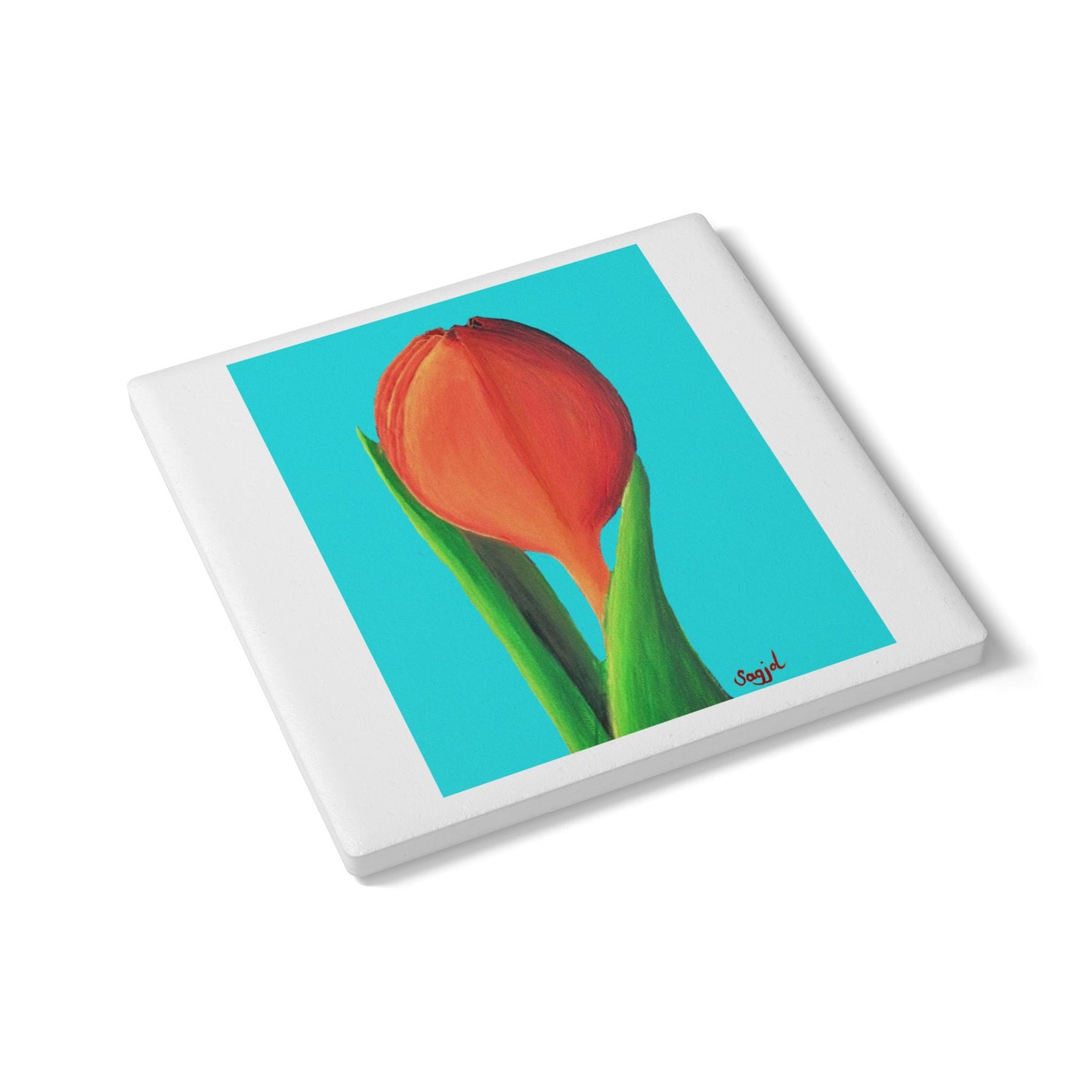Blue Tulip Ceramic Coaster - Floral Home Decor