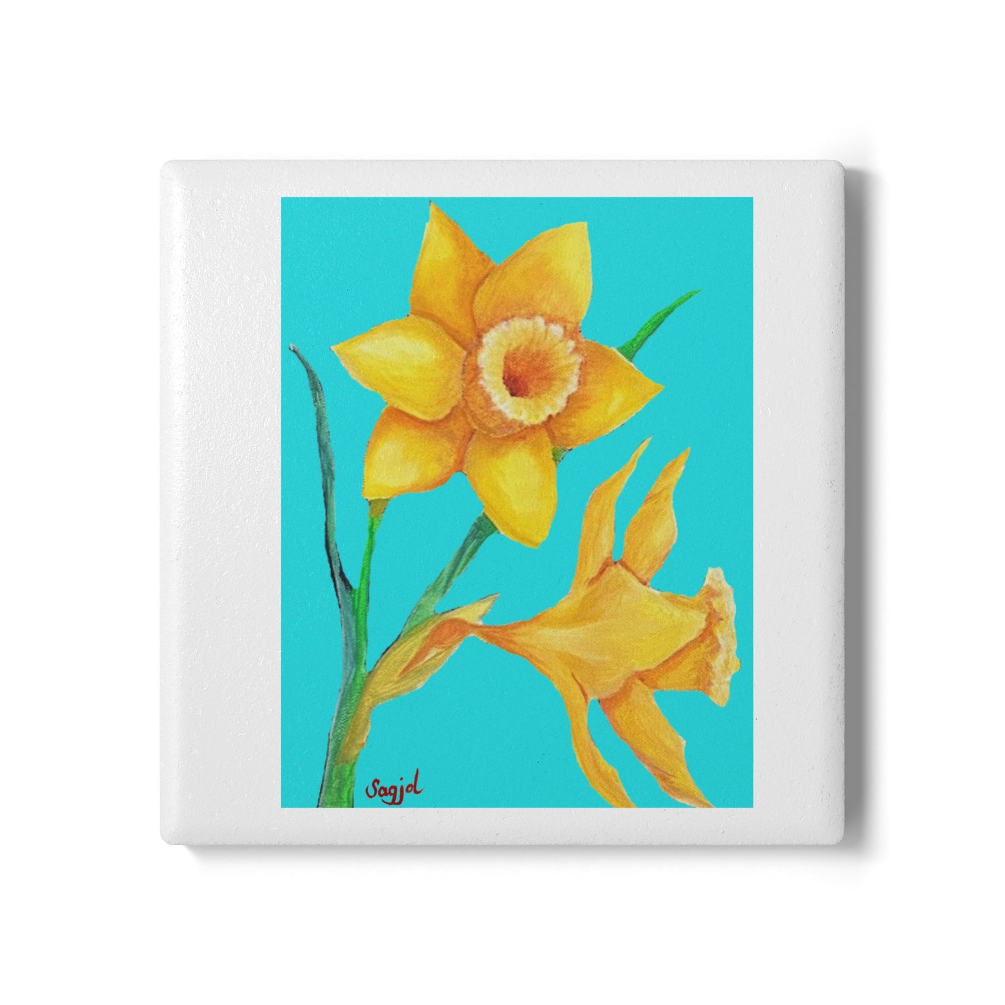 Blooming Daffodil Ceramic Coaster - Floral Home Decor