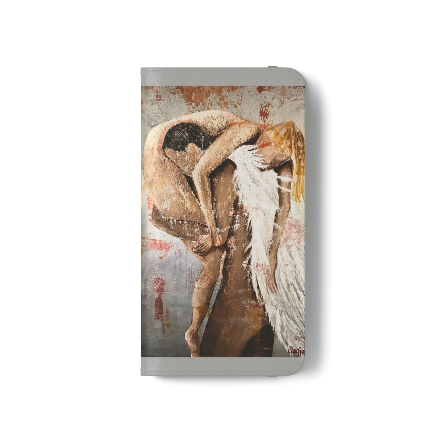 Phone Case - Angel Rescuing Girl - Hand Painted Original Art - flip phone case - Wallet phone case