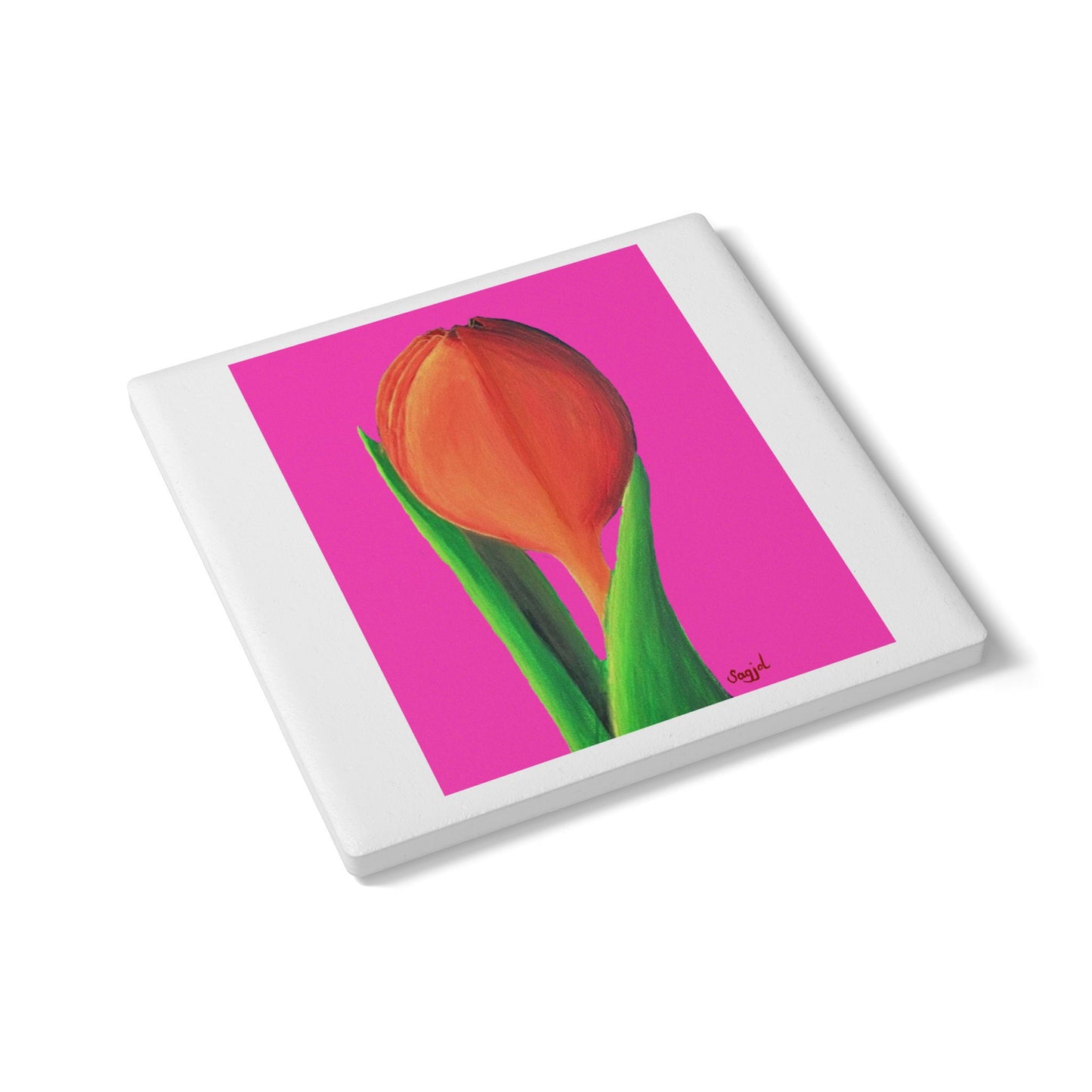 Pink Tulip Ceramic Coaster - Spring Floral Home Decor