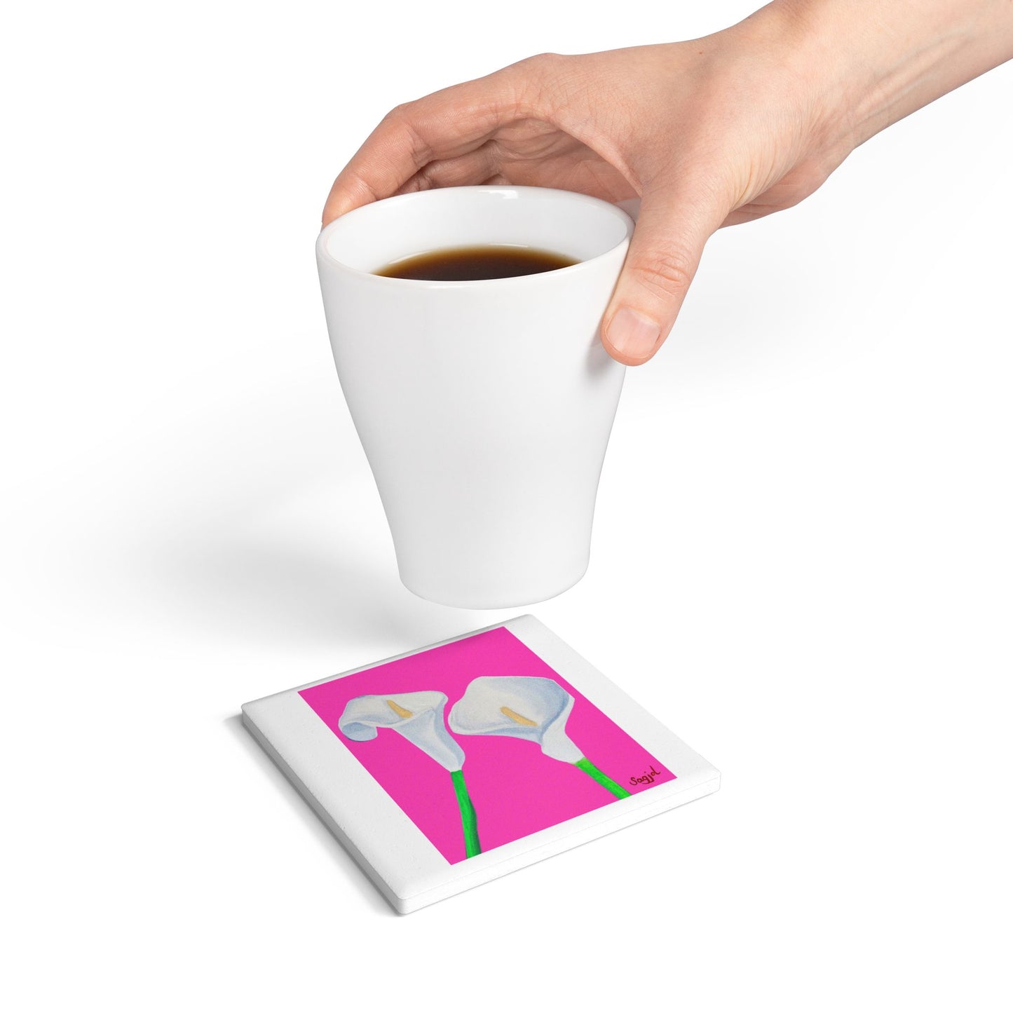 Pink Lilly's Ceramic Coaster - Floral Home Decor