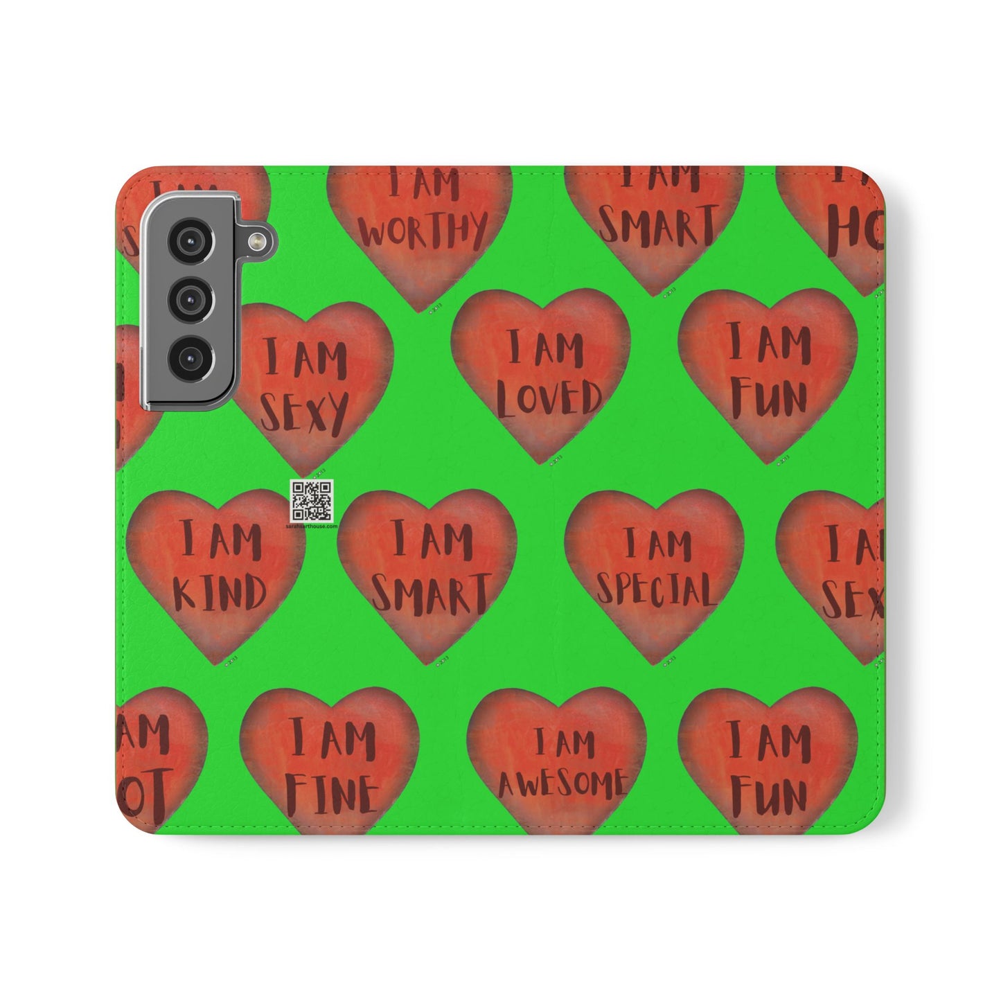 Phone Flip Cases - Wallet Phone case - Green flip phone case - Heart Phone case - Love Gift - iphone wallet - Samsung Wallet