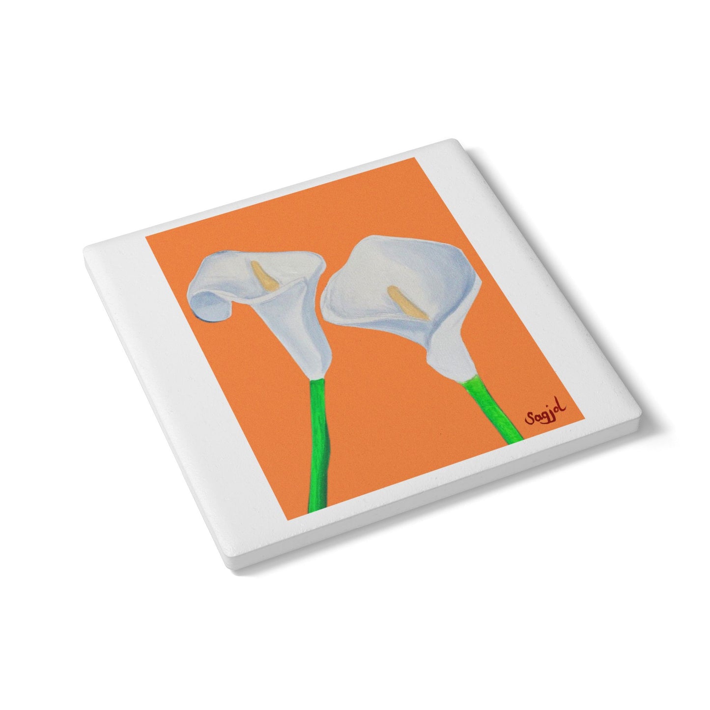 Orange Lilly's Ceramic Coaster - Spring Floral Home Decor
