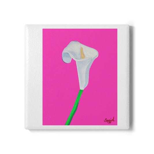 Pink Lilly Ceramic Coaster - Spring Floral Home Decor
