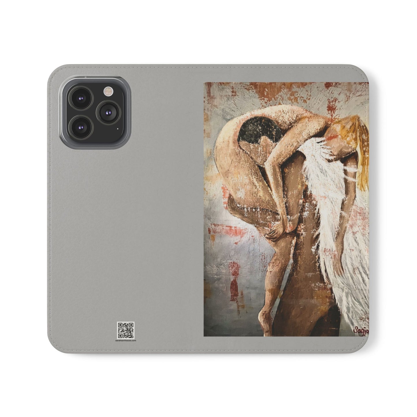 Phone Case - Angel Rescuing Girl - Hand Painted Original Art - flip phone case - Wallet phone case