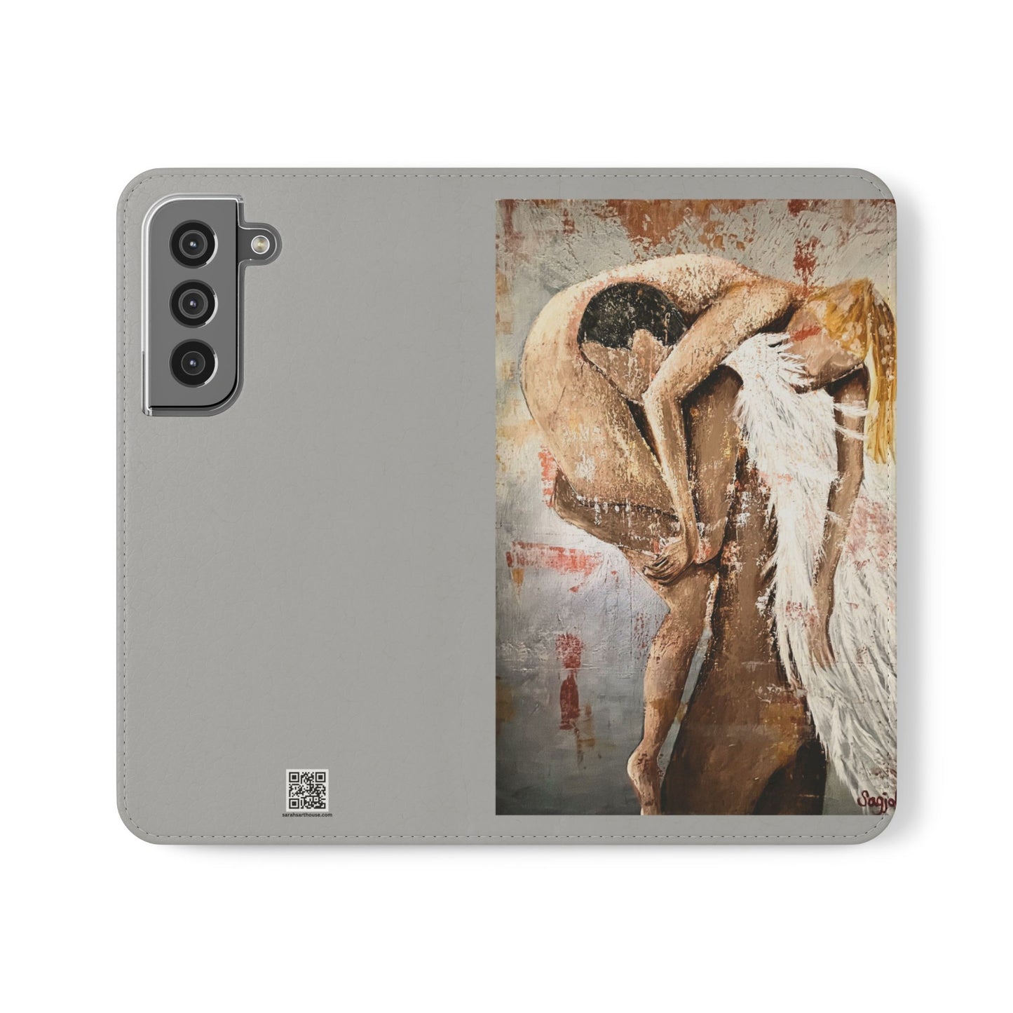 Phone Case - Angel Rescuing Girl - Hand Painted Original Art - flip phone case - Wallet phone case