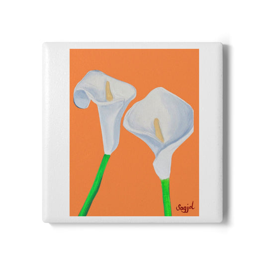 Orange Lilly's Ceramic Coaster - Spring Floral Home Decor