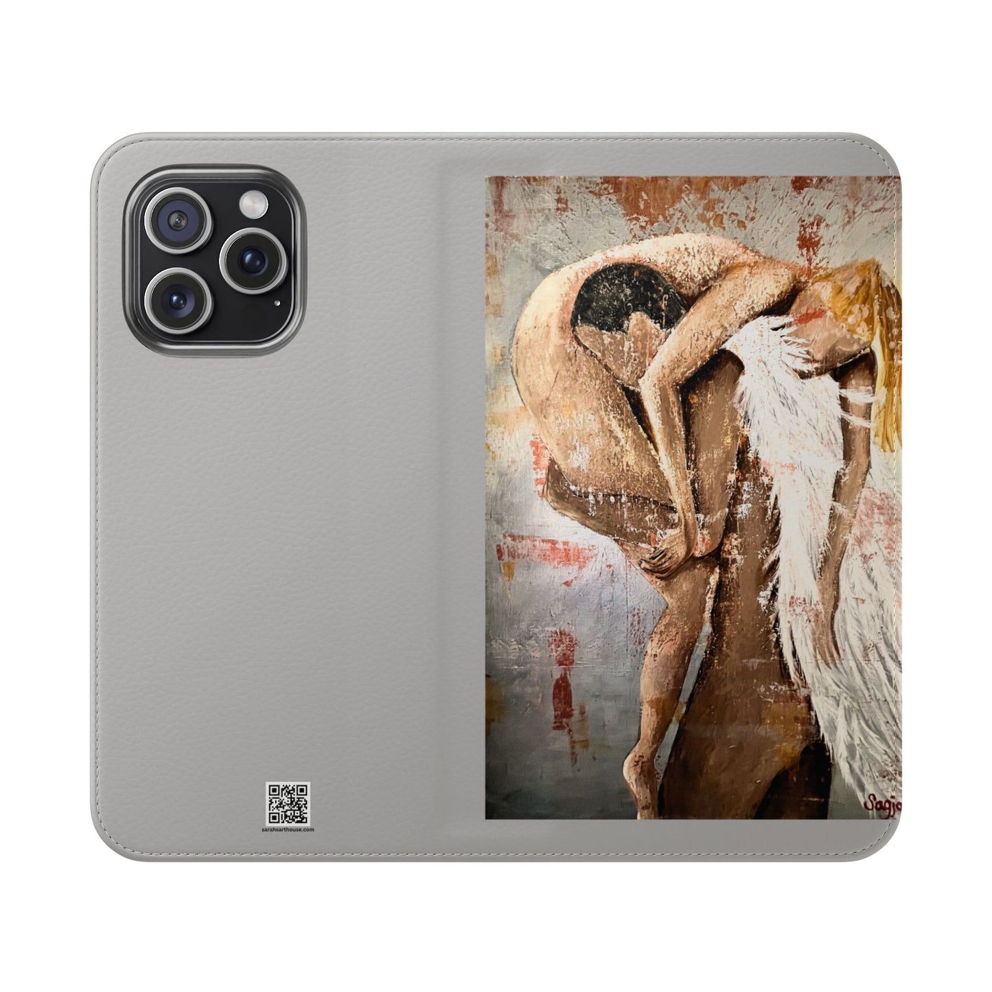 Phone Case - Angel Rescuing Girl - Hand Painted Original Art - flip phone case - Wallet phone case