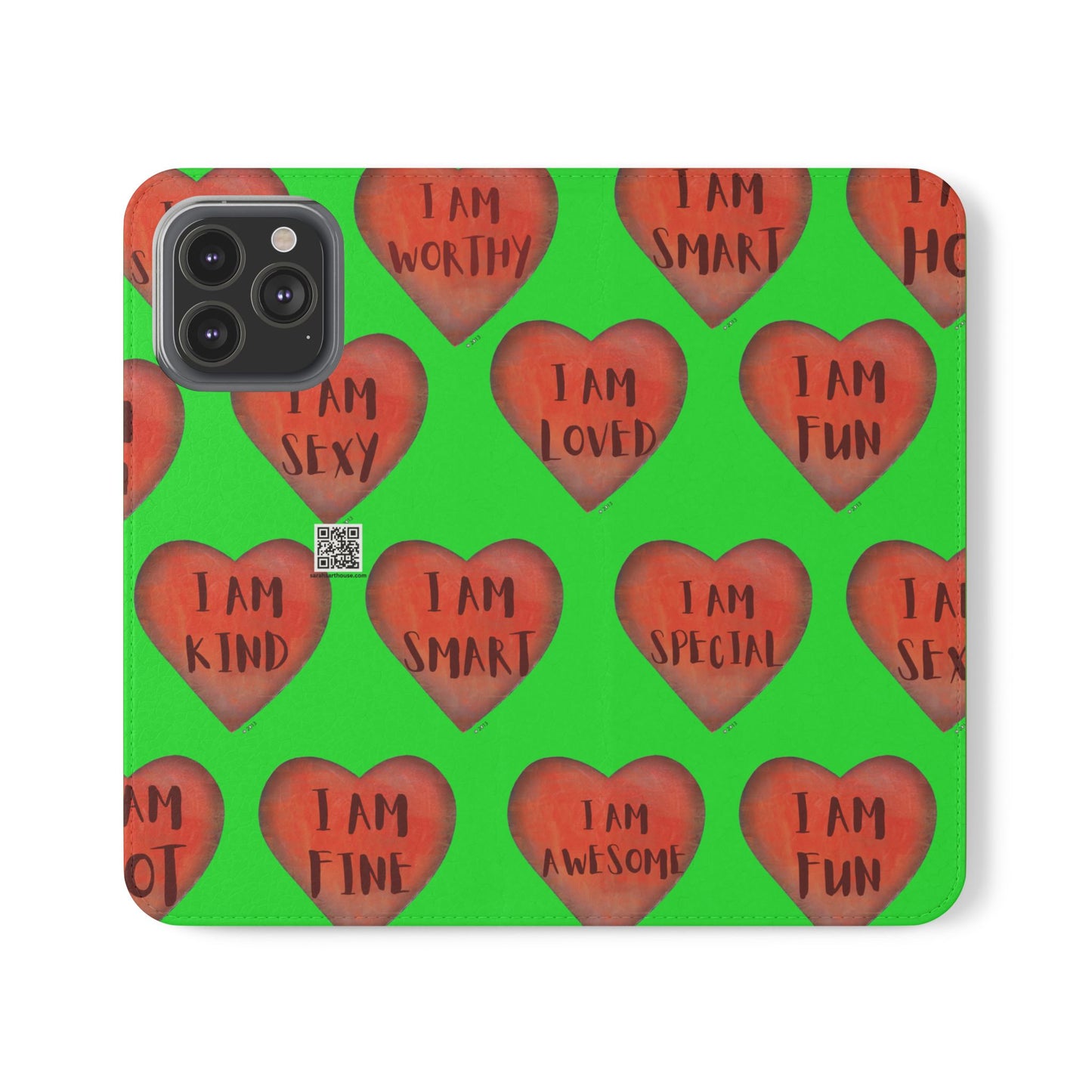 Phone Flip Cases - Wallet Phone case - Green flip phone case - Heart Phone case - Love Gift - iphone wallet - Samsung Wallet