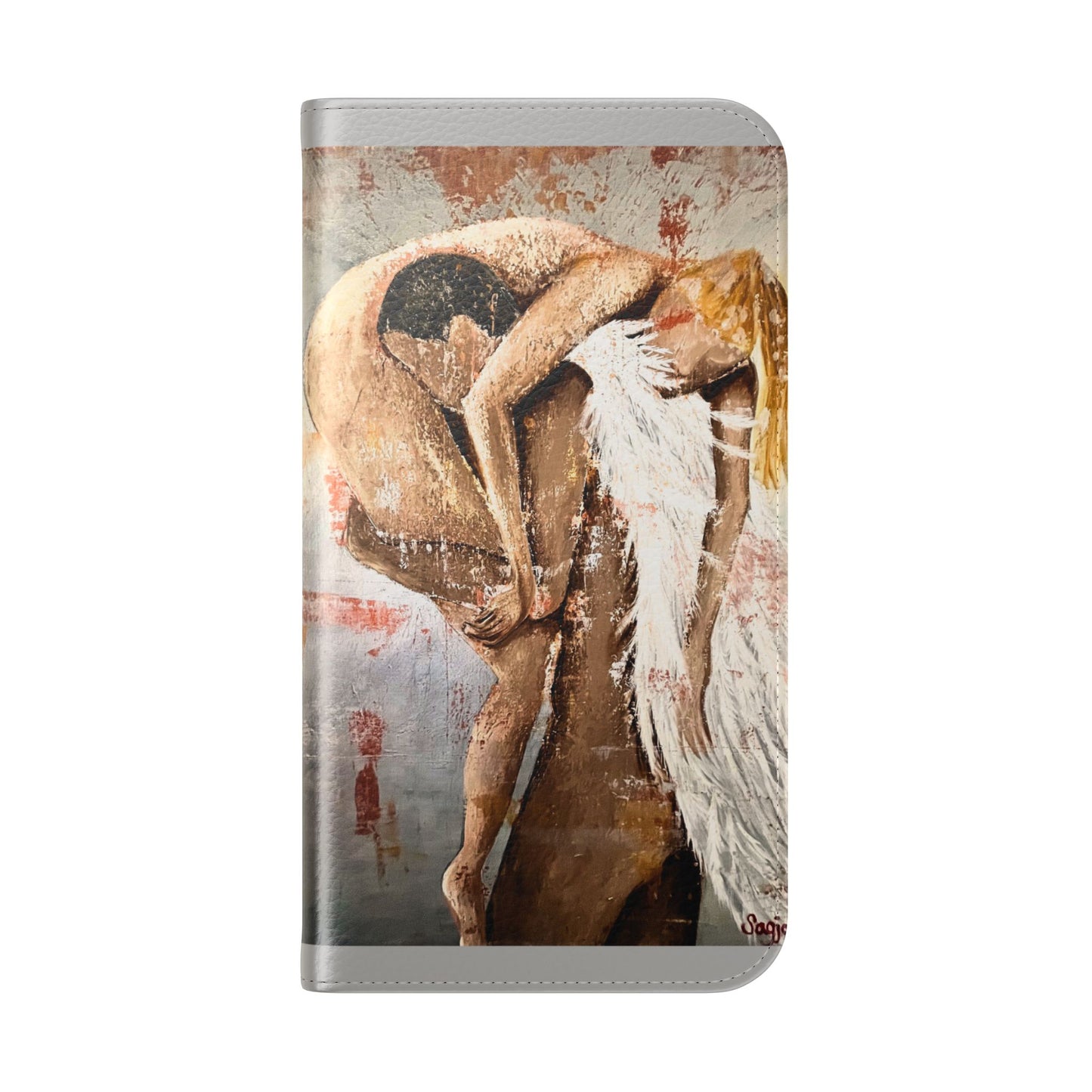 Phone Case - Angel Rescuing Girl - Hand Painted Original Art - flip phone case - Wallet phone case