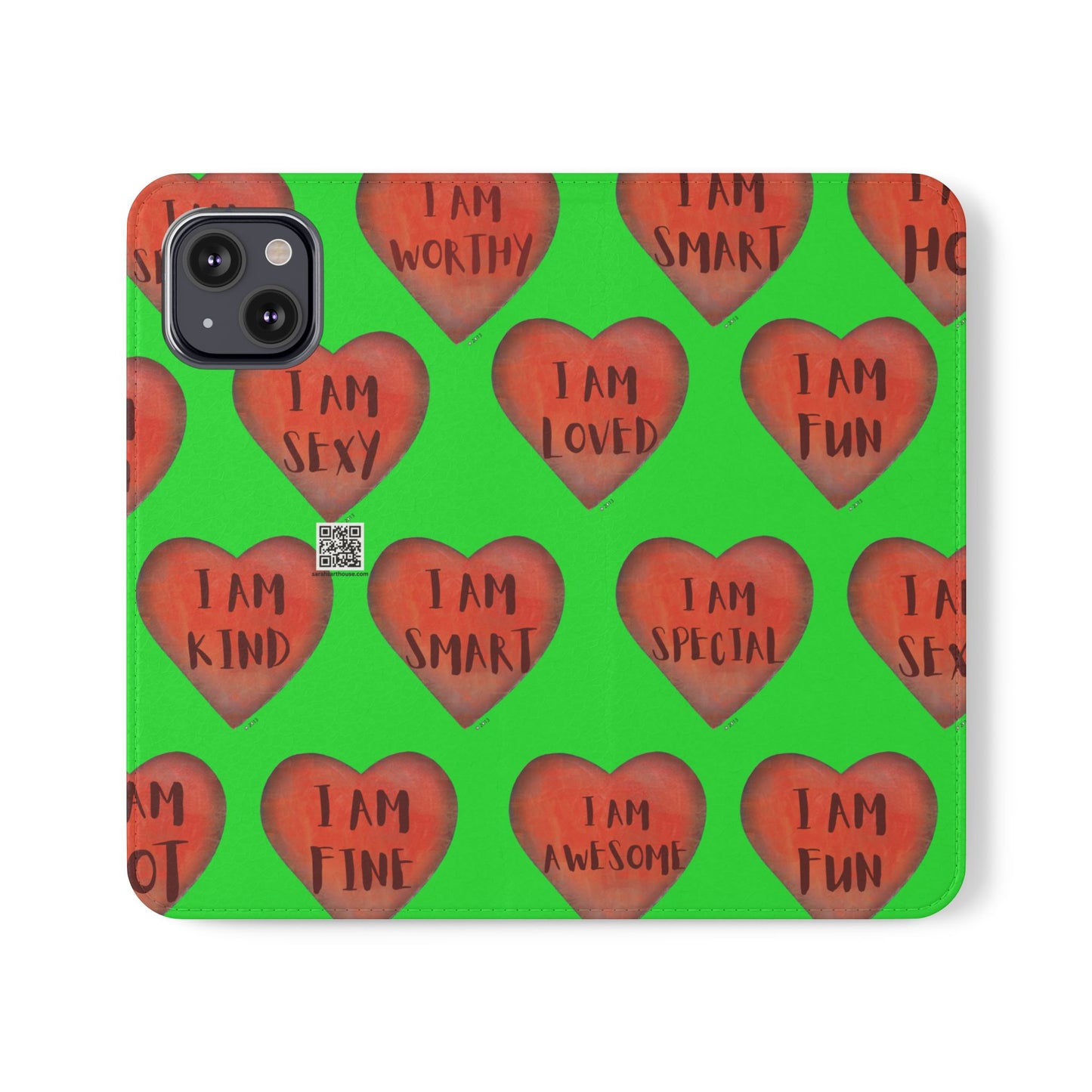 Phone Flip Cases - Wallet Phone case - Green flip phone case - Heart Phone case - Love Gift - iphone wallet - Samsung Wallet