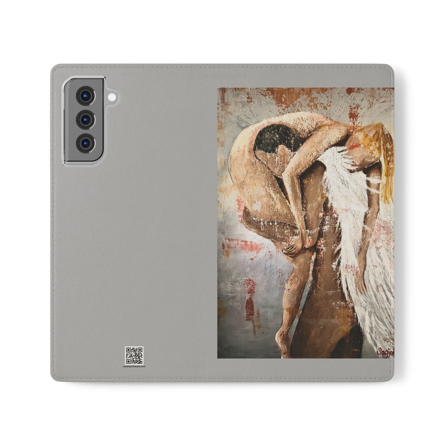 Phone Case - Angel Rescuing Girl - Hand Painted Original Art - flip phone case - Wallet phone case