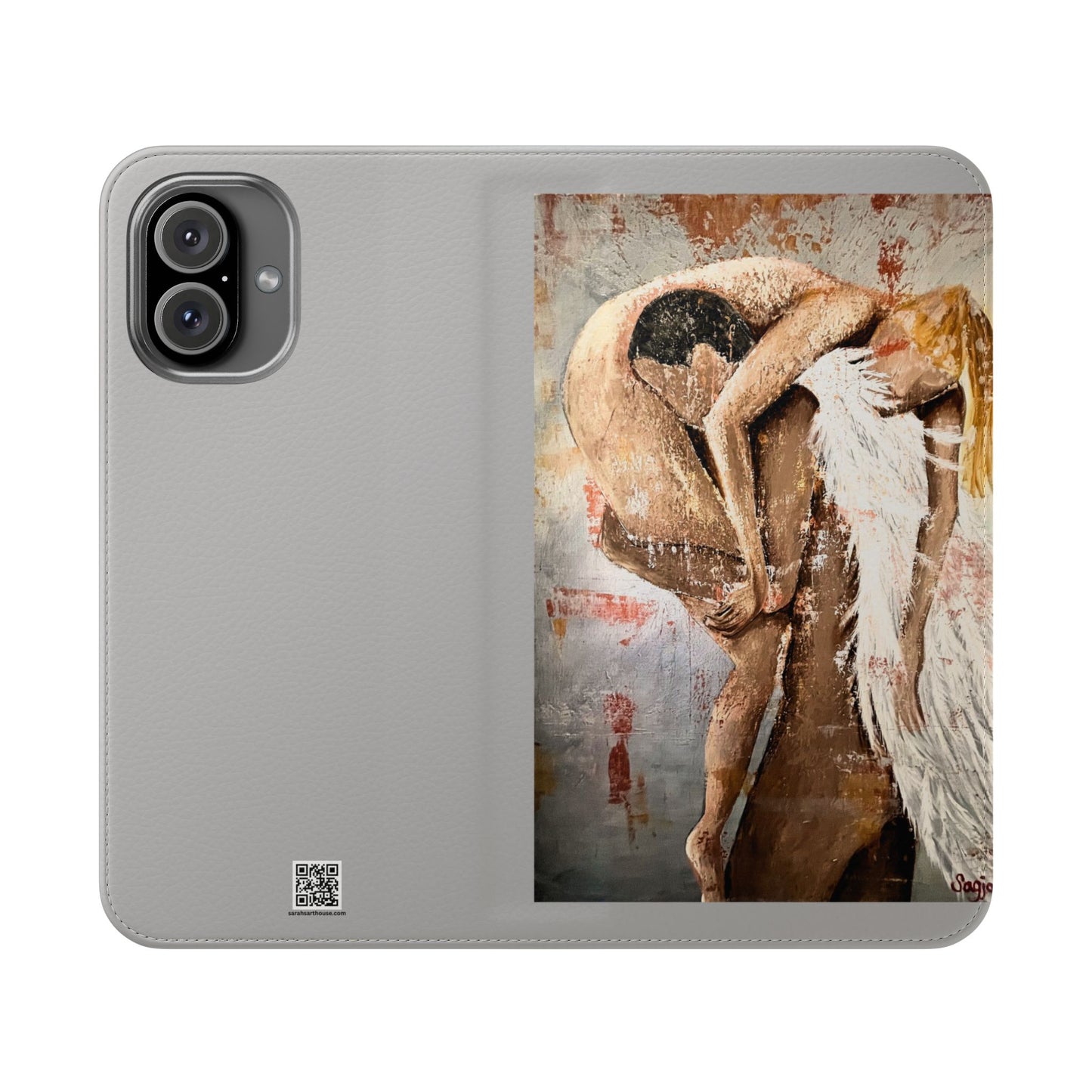 Phone Case - Angel Rescuing Girl - Hand Painted Original Art - flip phone case - Wallet phone case