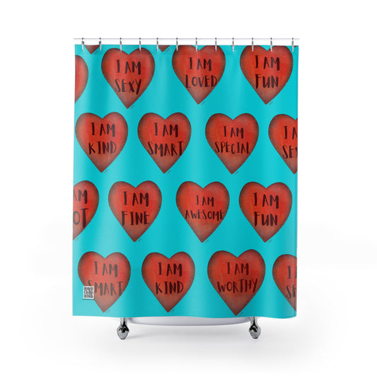 Shower Curtain - Motivational Heart Bath Curtain- Stamina - Turquoise Curtain for Shower - College Bath Curtain