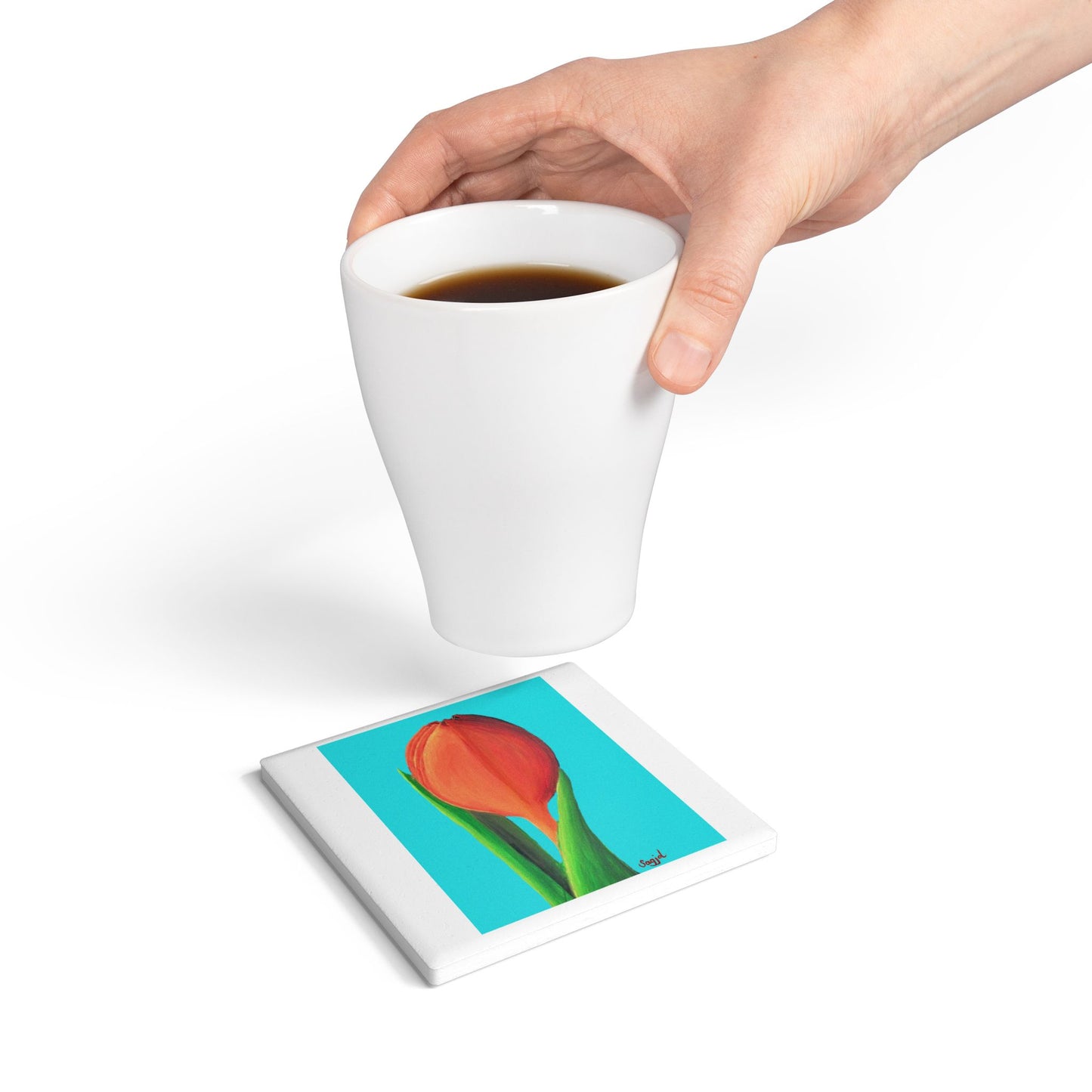 Blue Tulip Ceramic Coaster - Floral Home Decor