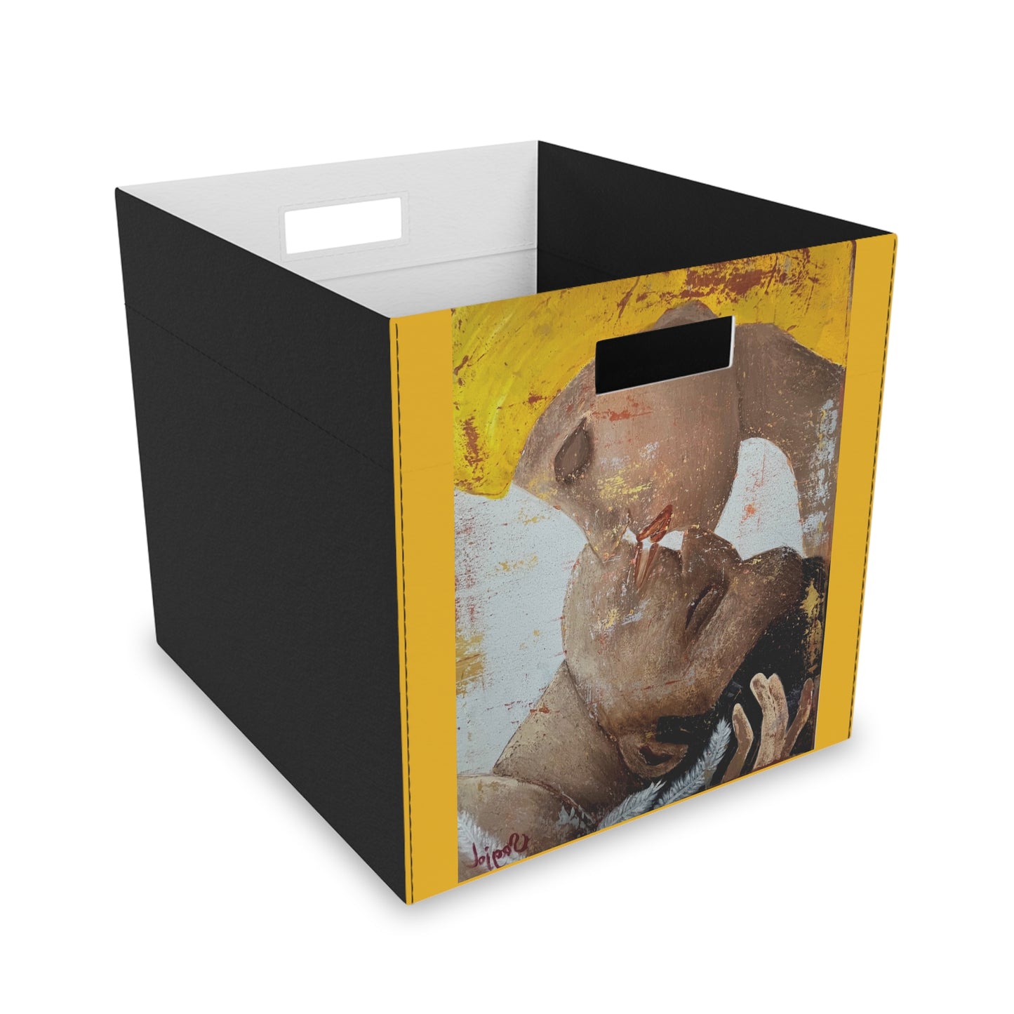 Storage Box Hand Painted Original Art 'Your Kiss' - Yellow Square Storage Box