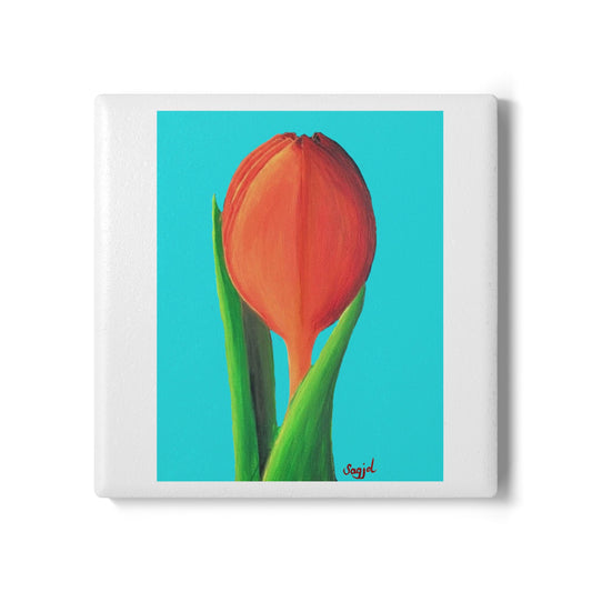 Blue Tulip Ceramic Coaster - Floral Home Decor