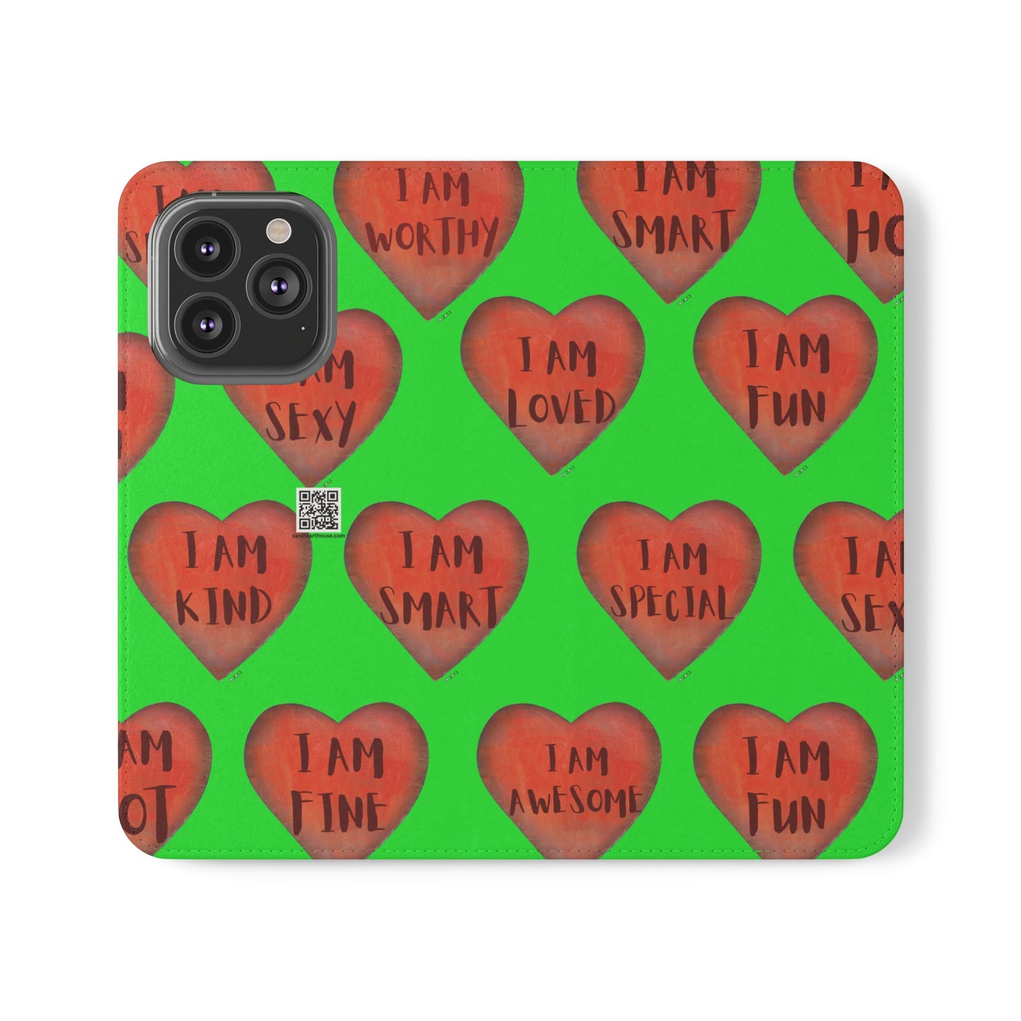 Phone Flip Cases - Wallet Phone case - Green flip phone case - Heart Phone case - Love Gift - iphone wallet - Samsung Wallet