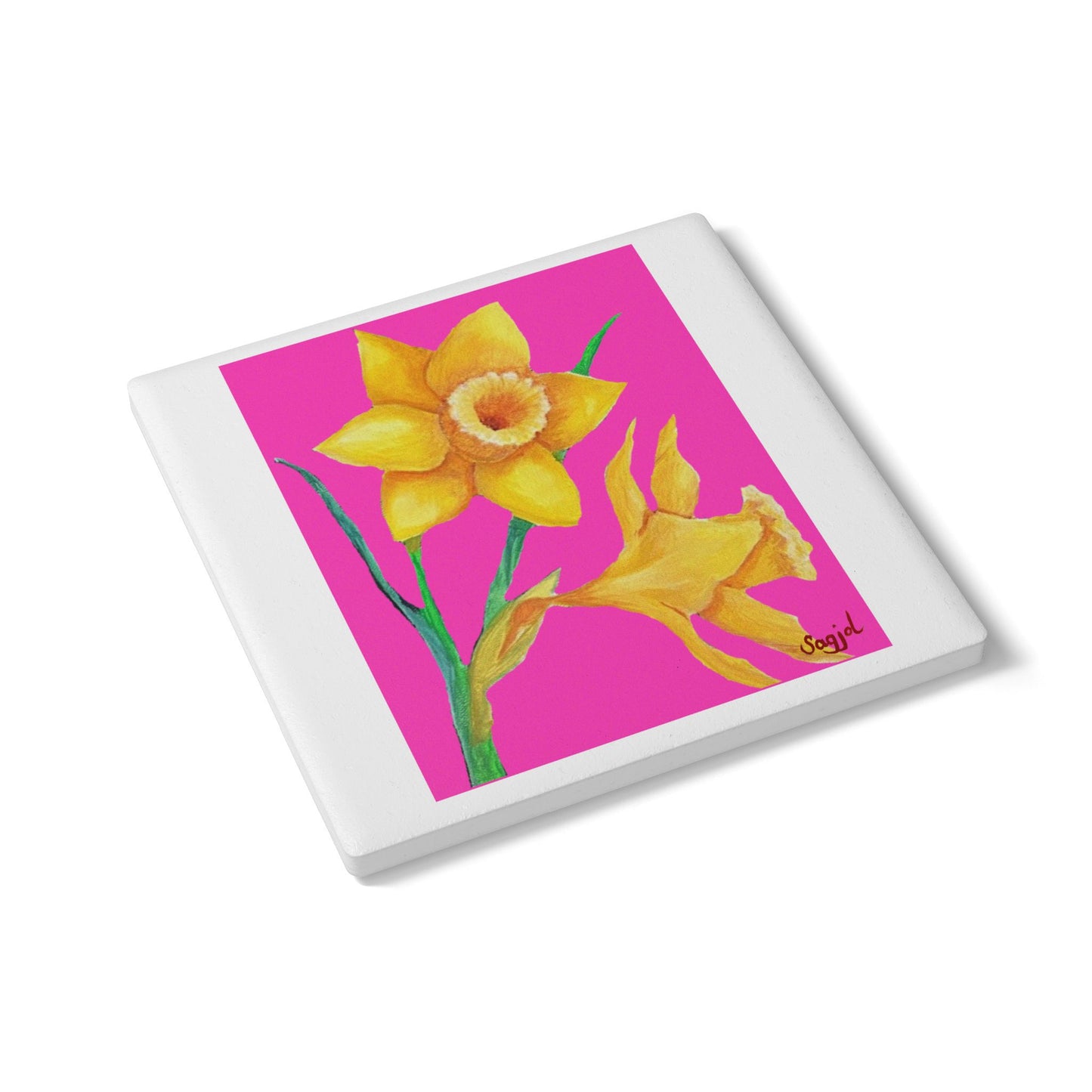 Pink Daffodil's Ceramic Coaster - Spring Floral Home Decor