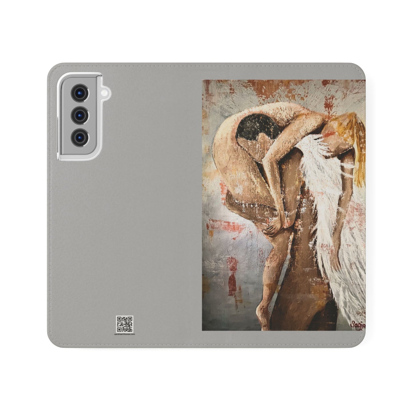 Phone Case - Angel Rescuing Girl - Hand Painted Original Art - flip phone case - Wallet phone case