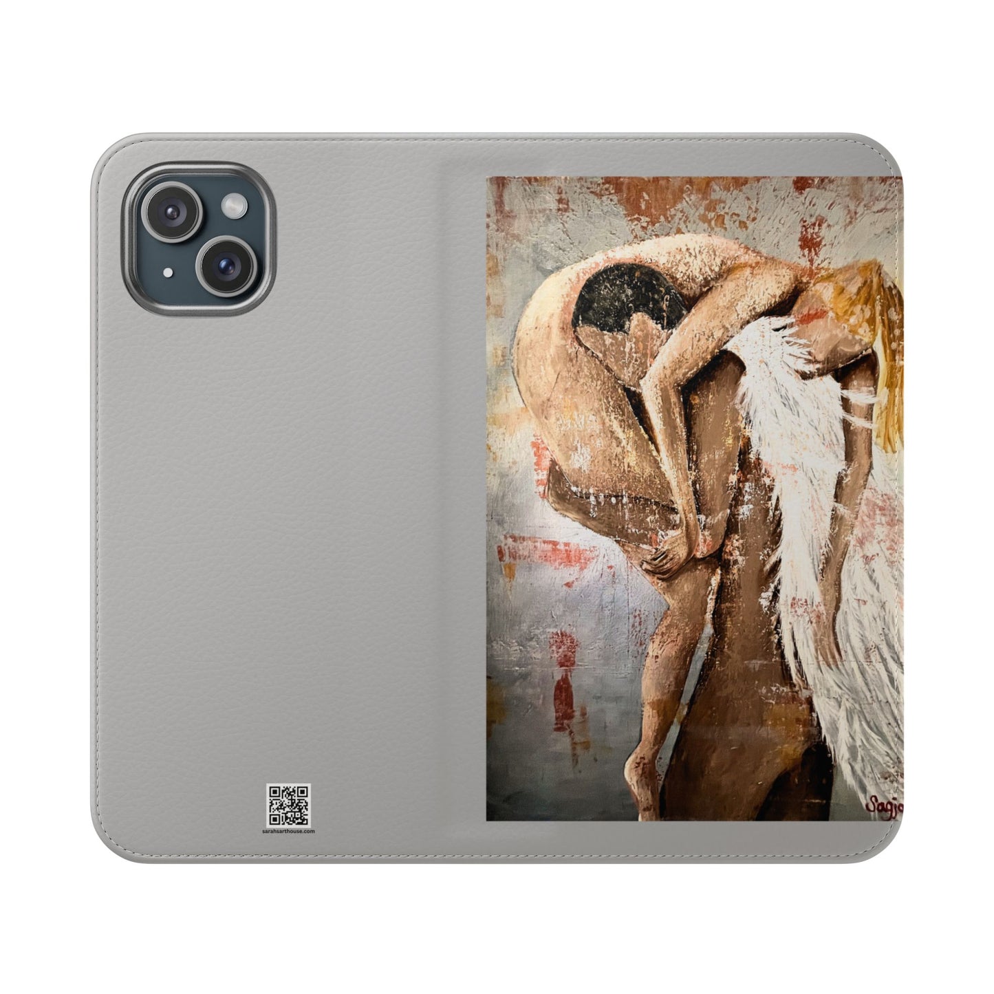 Phone Case - Angel Rescuing Girl - Hand Painted Original Art - flip phone case - Wallet phone case