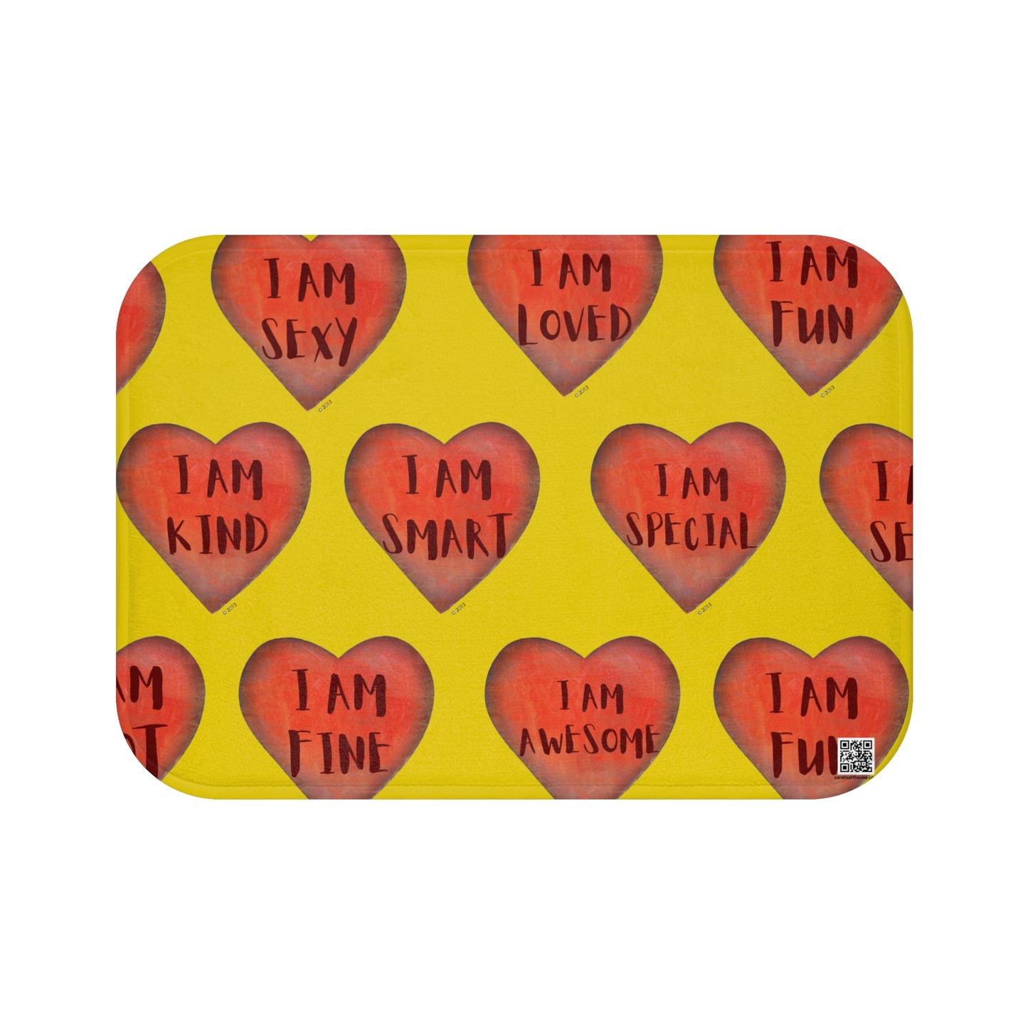 Bath Mat - Yellow Heart Bathroom mat - Unique Bath mat - Motivational Hearts