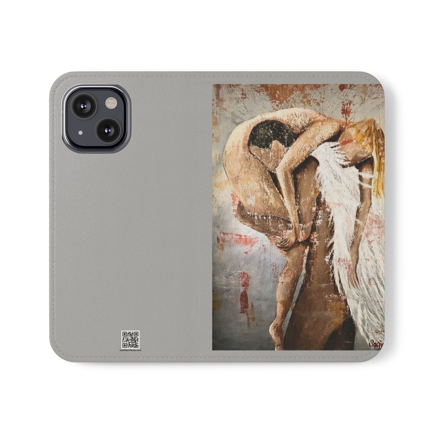 Phone Case - Angel Rescuing Girl - Hand Painted Original Art - flip phone case - Wallet phone case