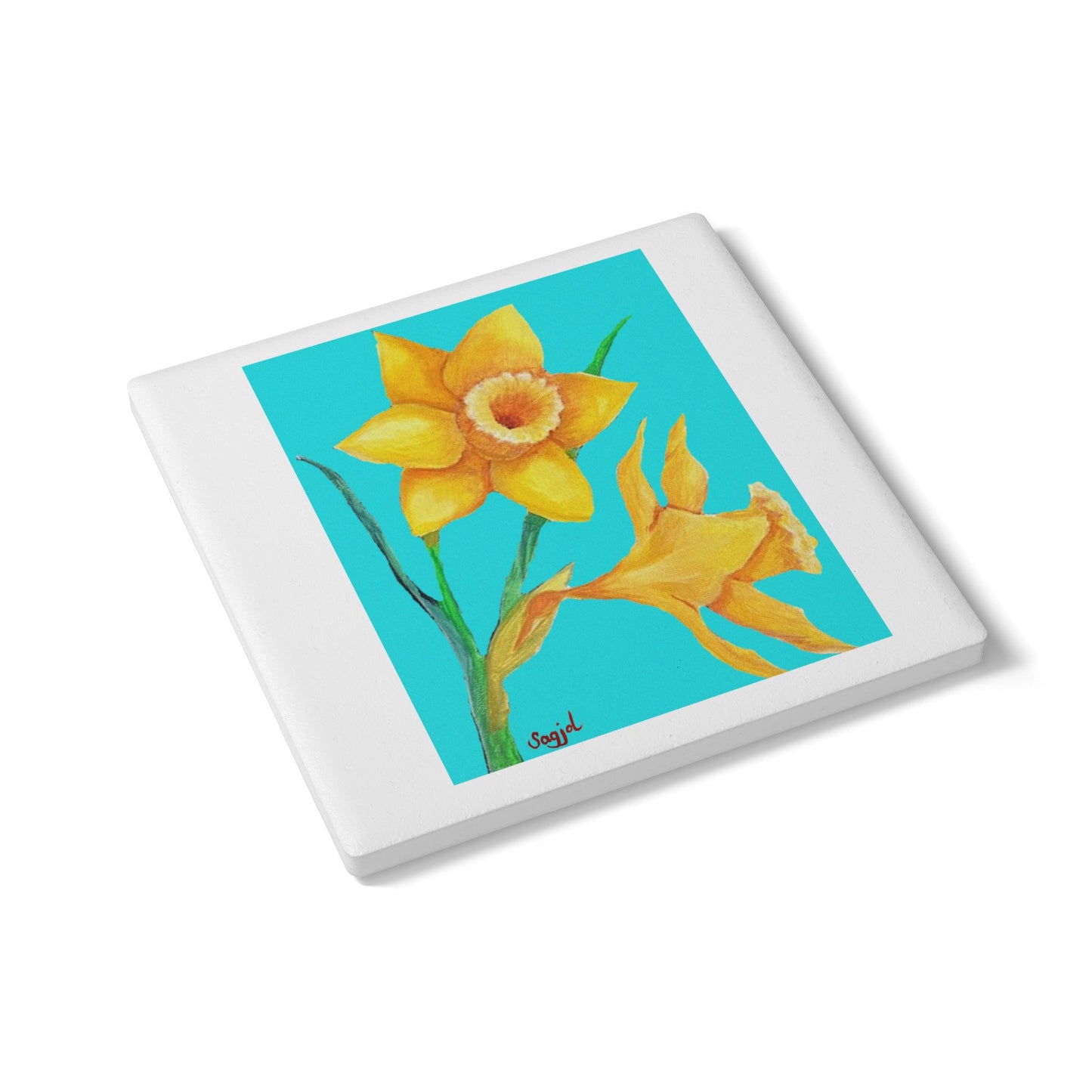 Blooming Daffodil Ceramic Coaster - Floral Home Decor