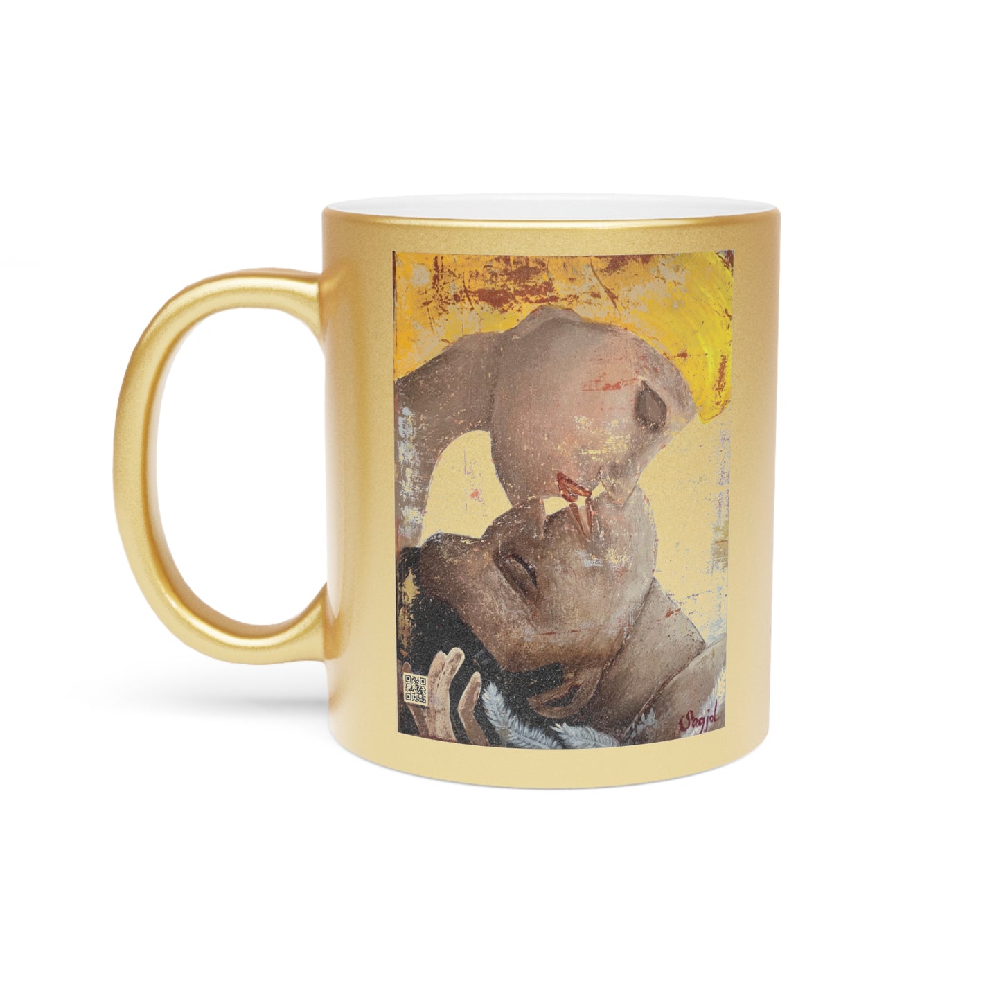 Metallic Mug - Gold Mug - Hand painted Art Mug - "Your Kiss"