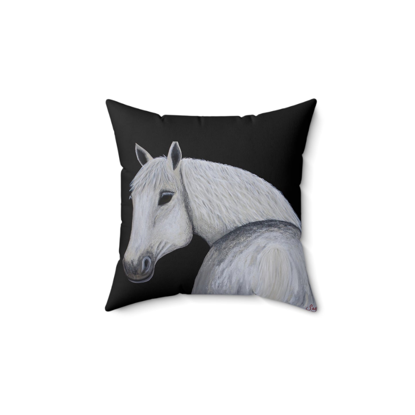 Horse Faux Suede Pillow - Equestrian Decor - Black Throw Pillow - Western Decor - Ghost hand painted Pillow