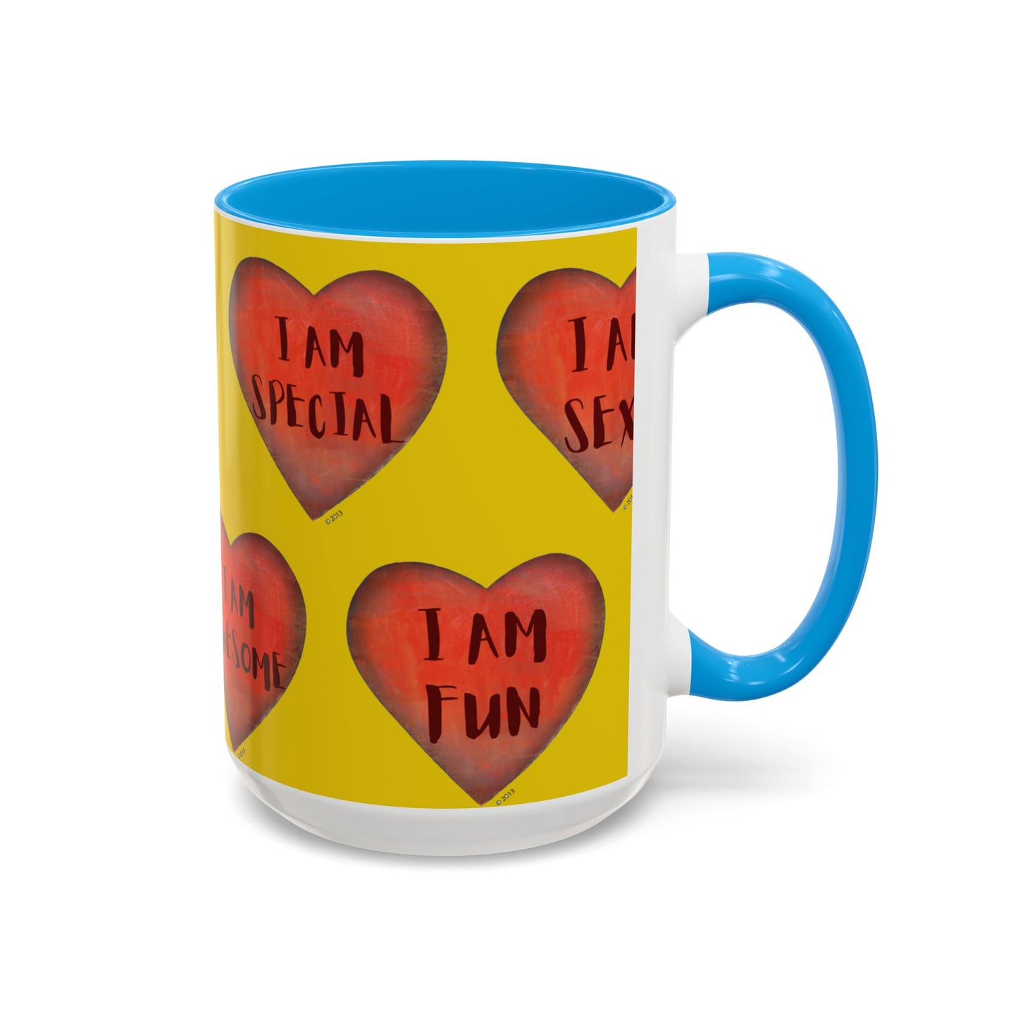 Yellow Heart Mug - Colorful hand painted mug - Motivational Heart Mug - Yellow Coffee Mug