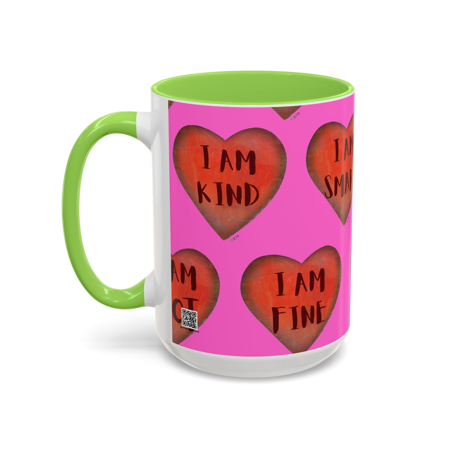 Pink Heart Mug - Colorful hand painted mug - Motivational Mug - Pink Coffee Mug