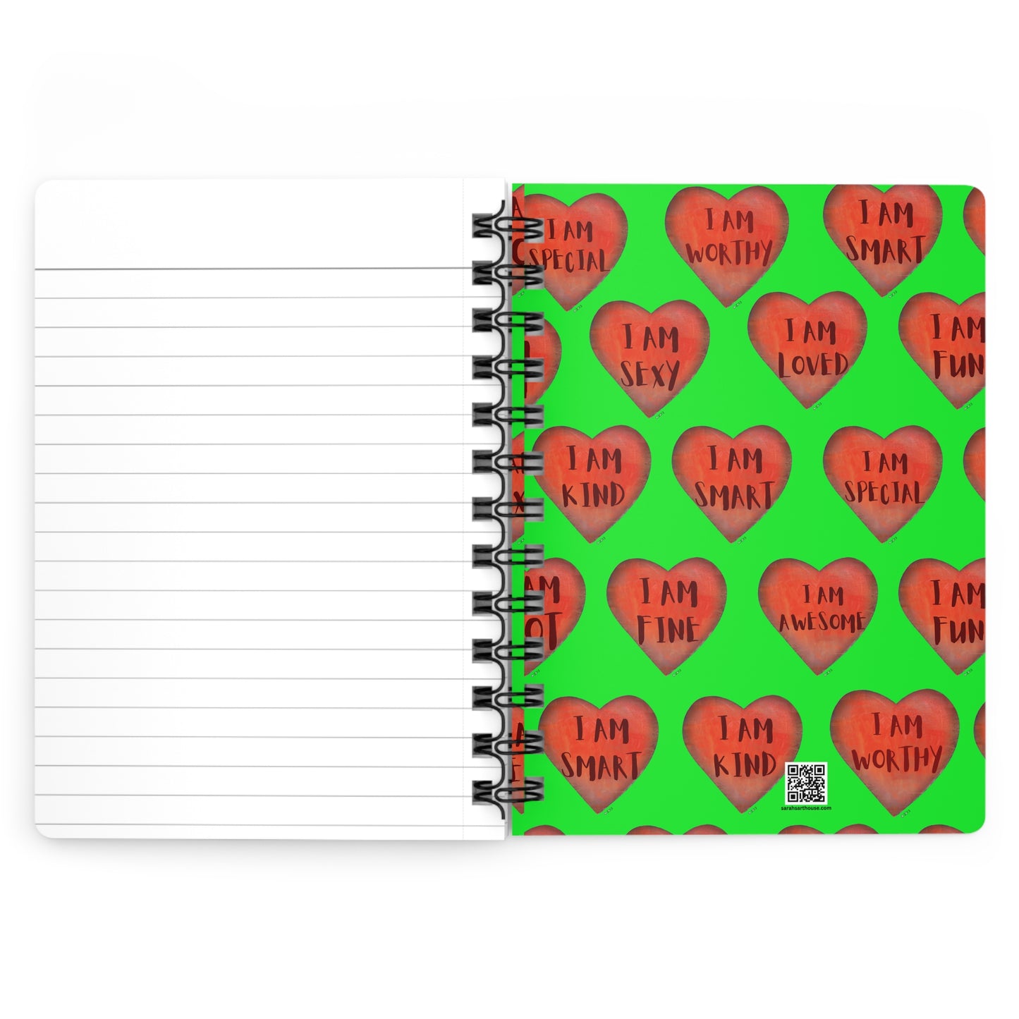 Spiral Bound Journal - "Green Motivational Heart" - Notepad - College Dorm accessory - Desktop notebook