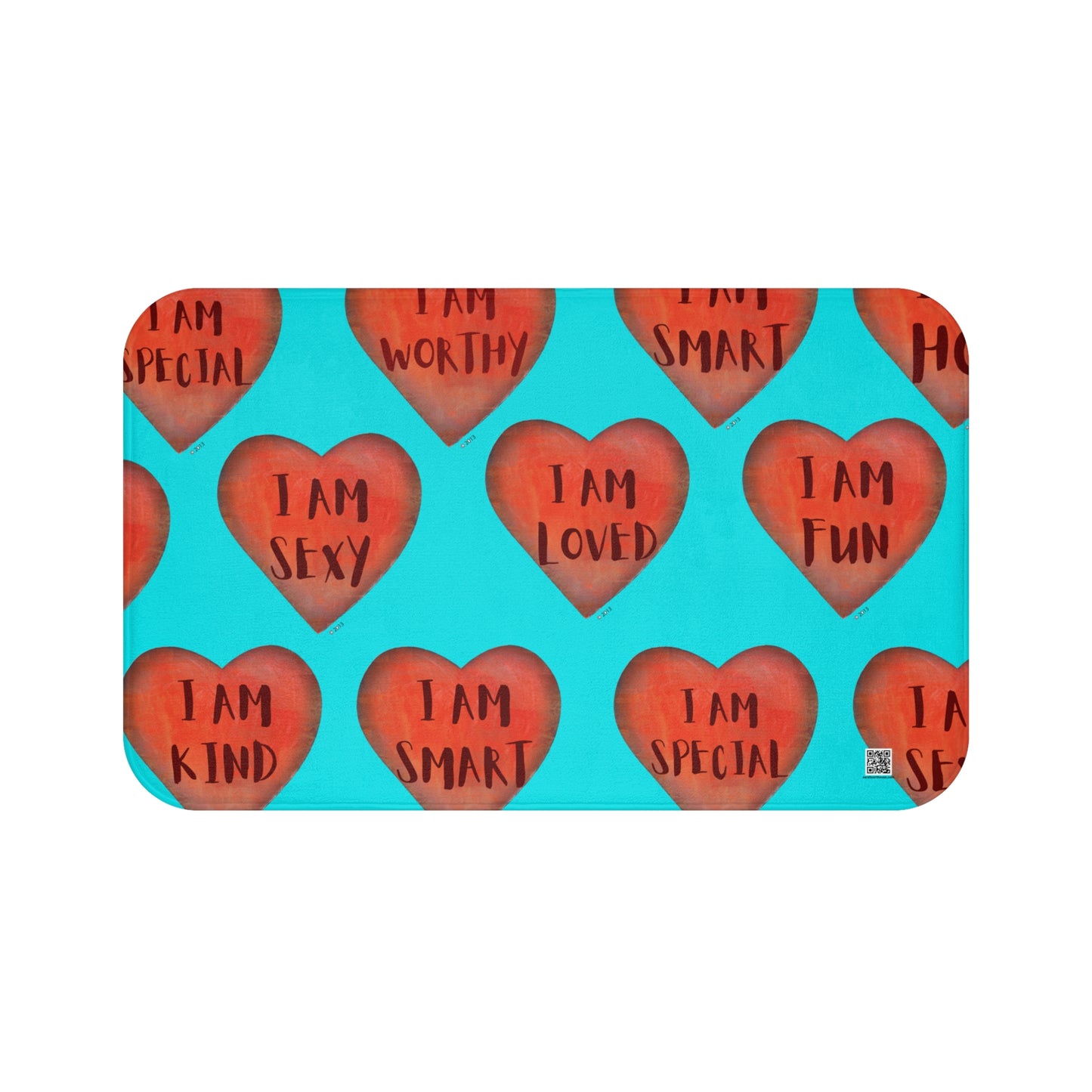 Bath Mat - Turquoise Heart Bathroom mat - Unique Bath mat - Motivational Hearts