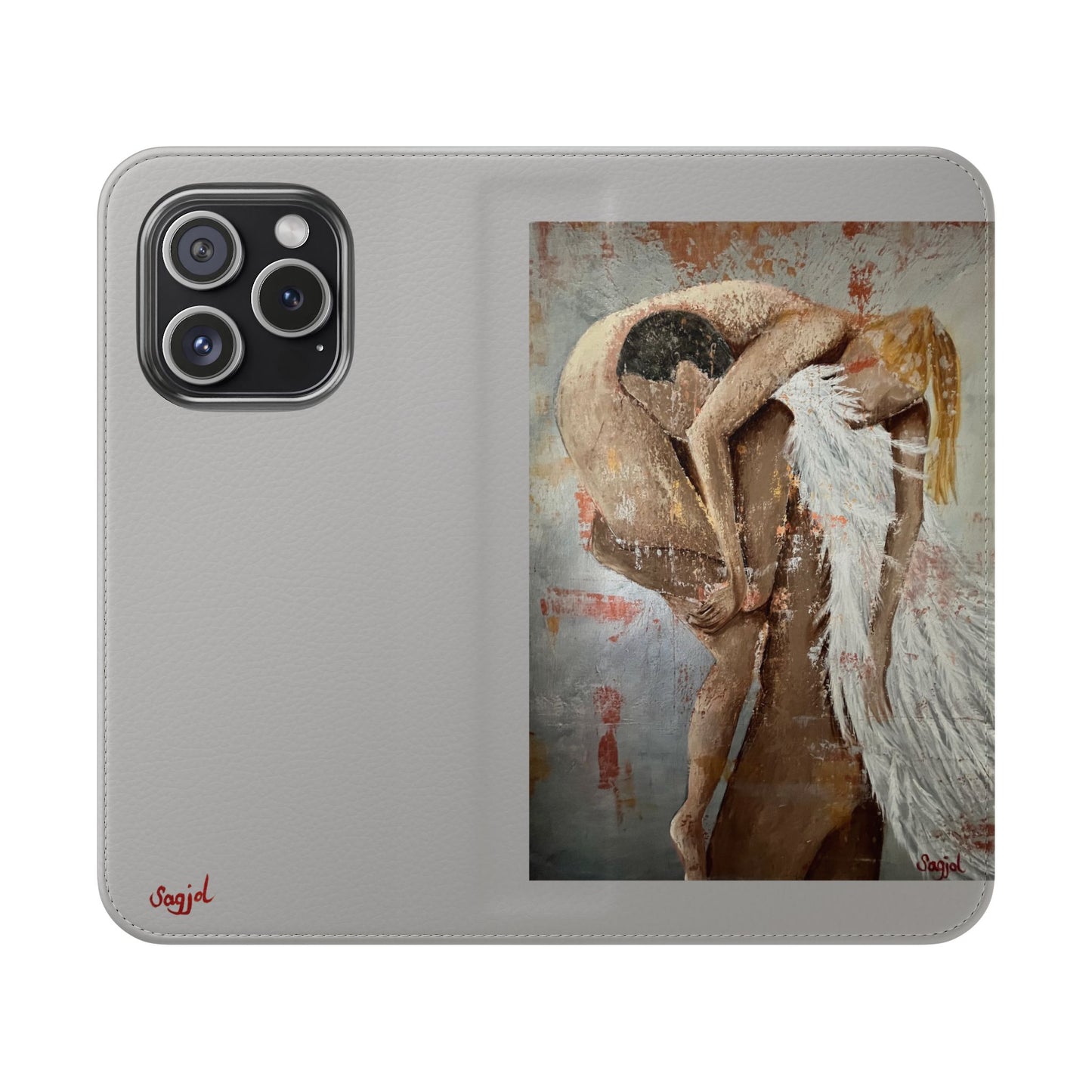 Phone Case - Angel Rescuing Girl - Hand Painted Original Art - flip phone case - Wallet phone case