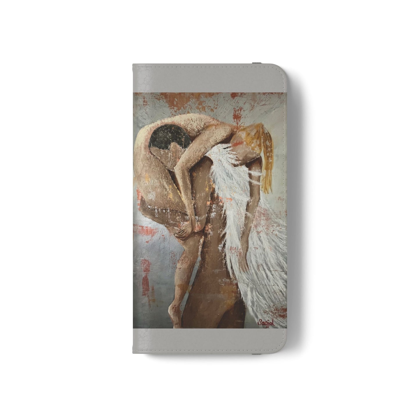 Phone Case - Angel Rescuing Girl - Hand Painted Original Art - flip phone case - Wallet phone case