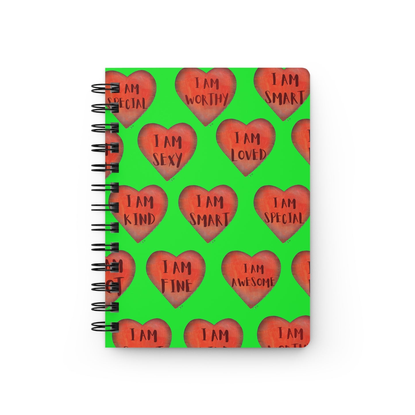 Spiral Bound Journal - "Green Motivational Heart" - Notepad - College Dorm accessory - Desktop notebook